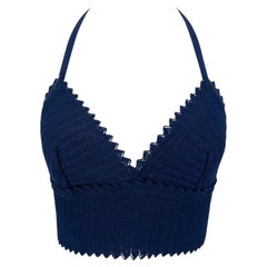 S/S 1996 Fendi by Karl Lagerfeld Runway Navy Blue Knit Bralette Crop Top