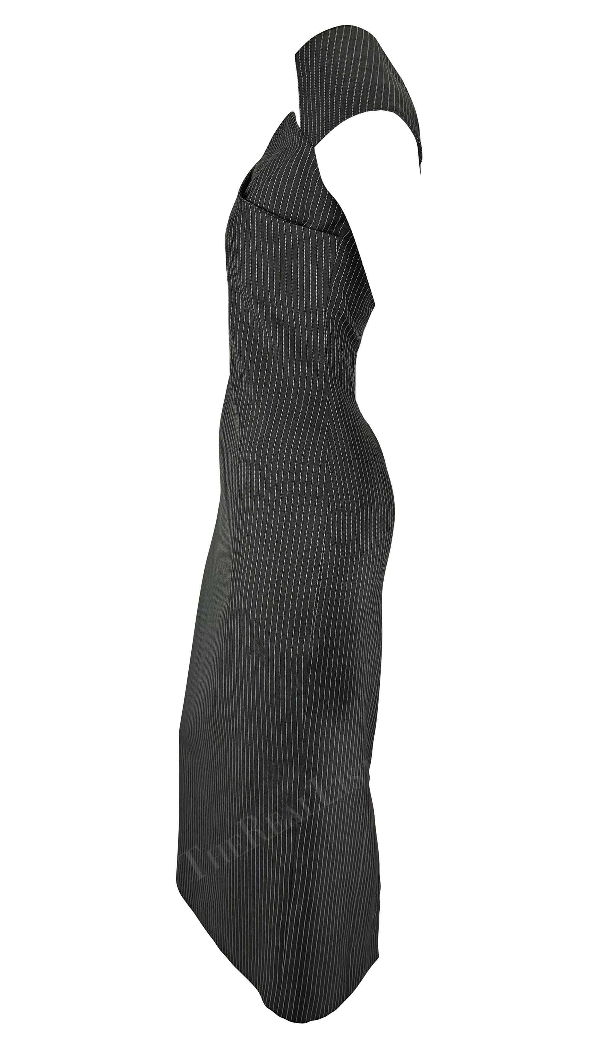 Women's S/S 1996 Gianfranco Ferré Runway Grey Charcoal Pinstripe Off-Shoulder Dress For Sale
