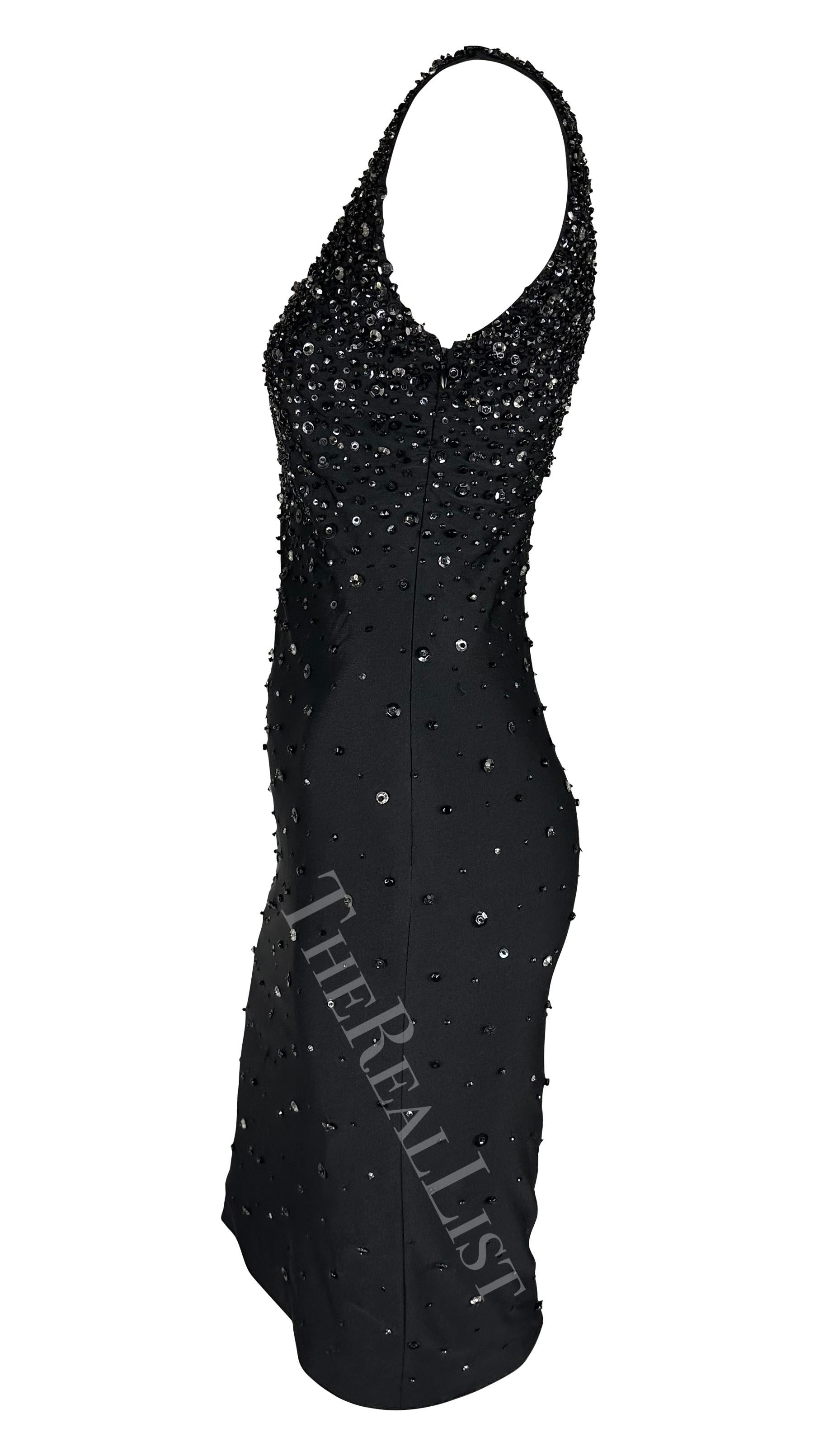 S/S 1996 Gianni Versace Black Beaded Sleeveless Bodycon Runway Dress For Sale 3