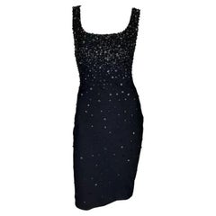 Vintage S/S 1996 Gianni Versace Black Beaded Sleeveless Bodycon Runway Dress