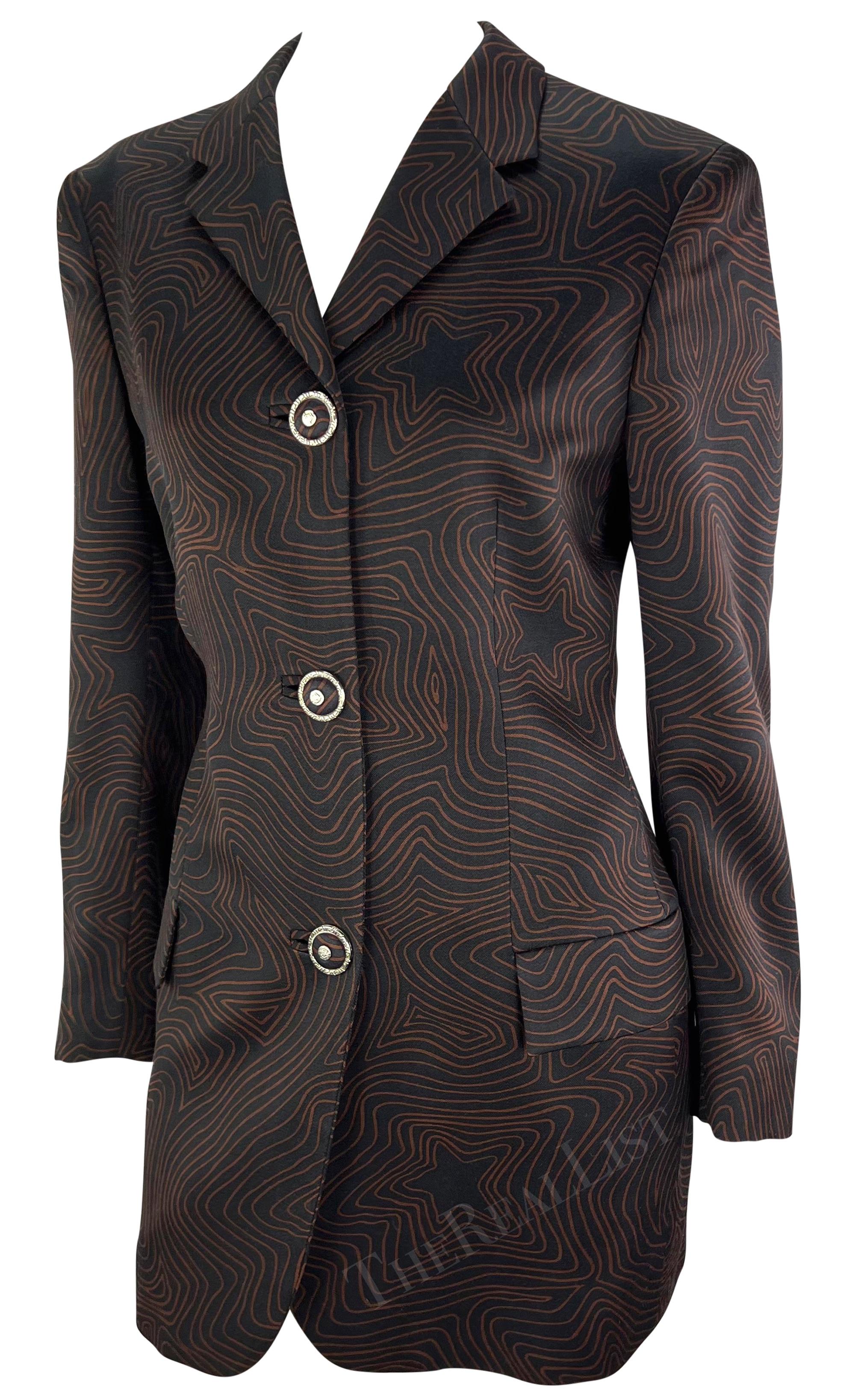 S/S 1996 Gianni Versace Black Brown Abstract Star Print Blazer In Excellent Condition For Sale In West Hollywood, CA
