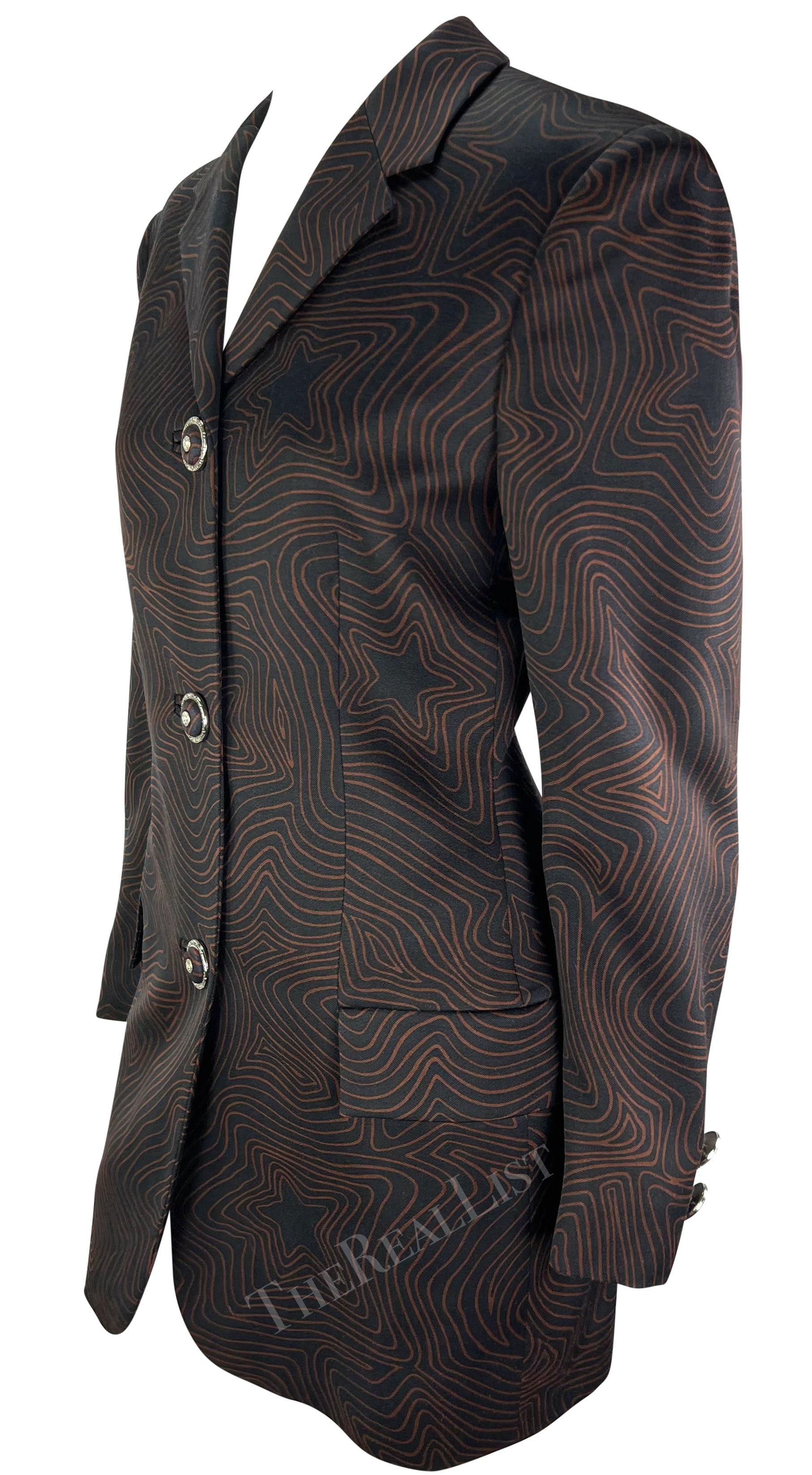 Women's S/S 1996 Gianni Versace Black Brown Abstract Star Print Blazer For Sale