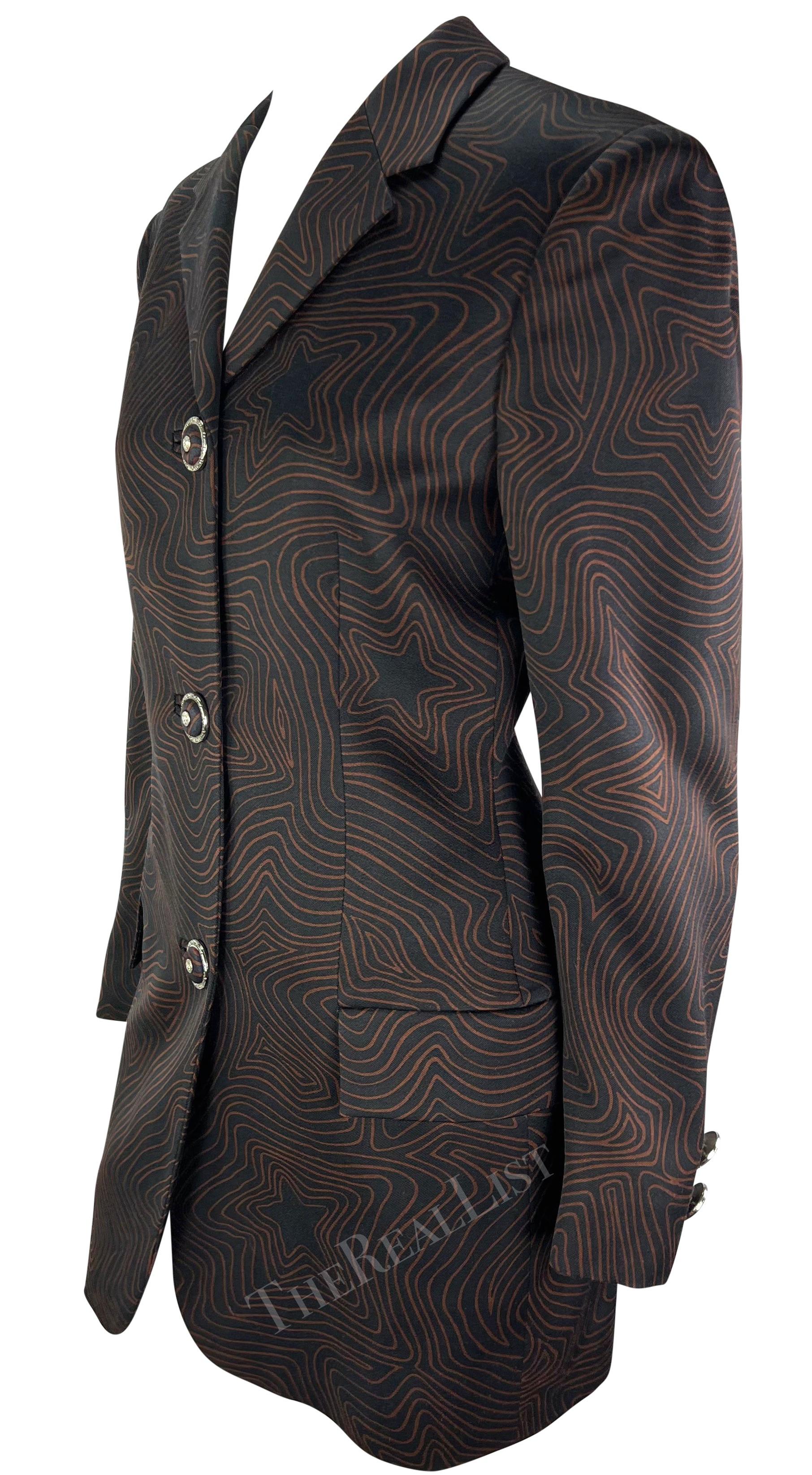 P/E 1996 Gianni Versace Blazer nero marrone con stampa a stelle astratte In condizioni ottime in vendita a West Hollywood, CA