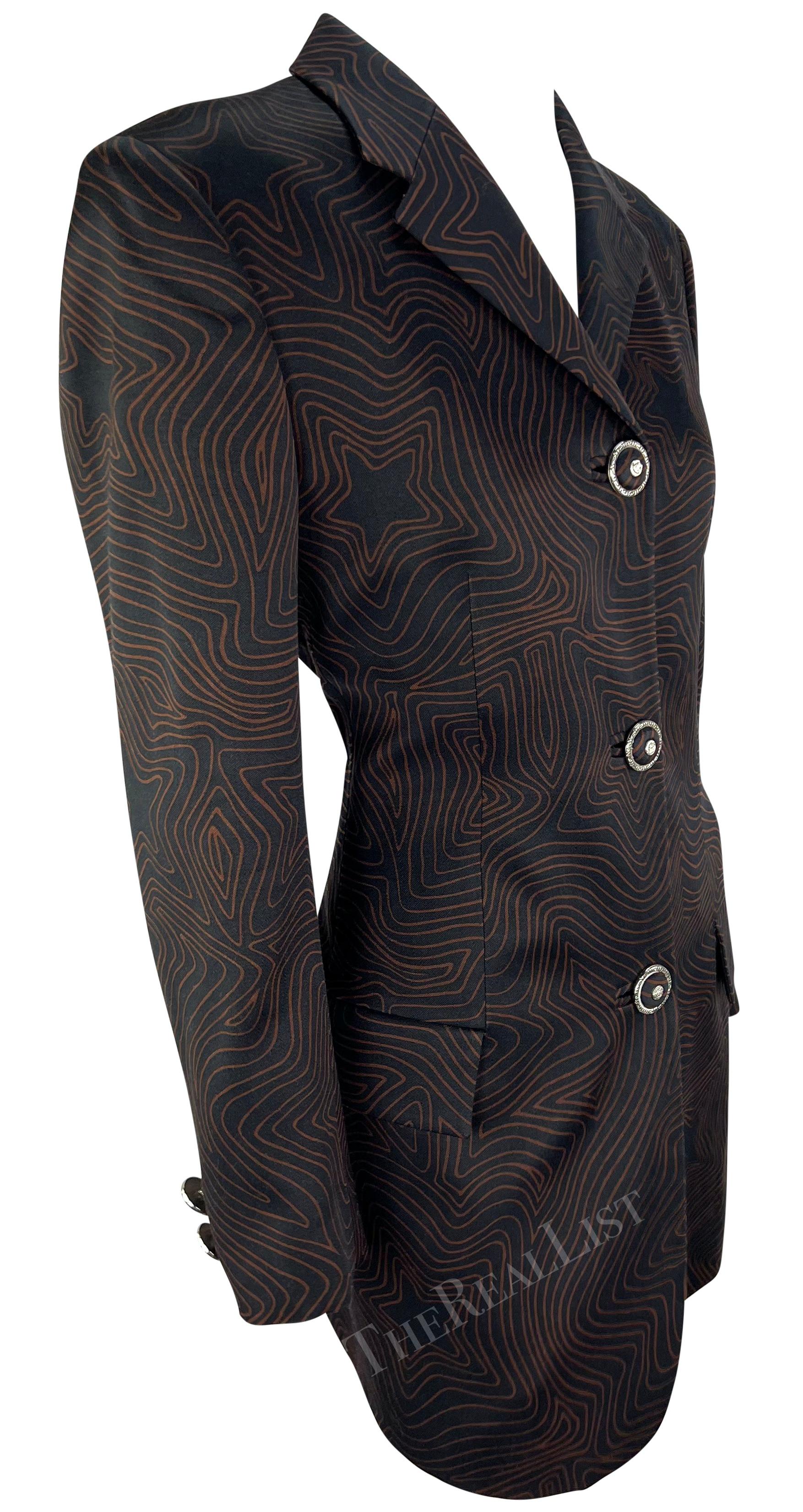 P/E 1996 Gianni Versace Blazer nero marrone con stampa a stelle astratte in vendita 1