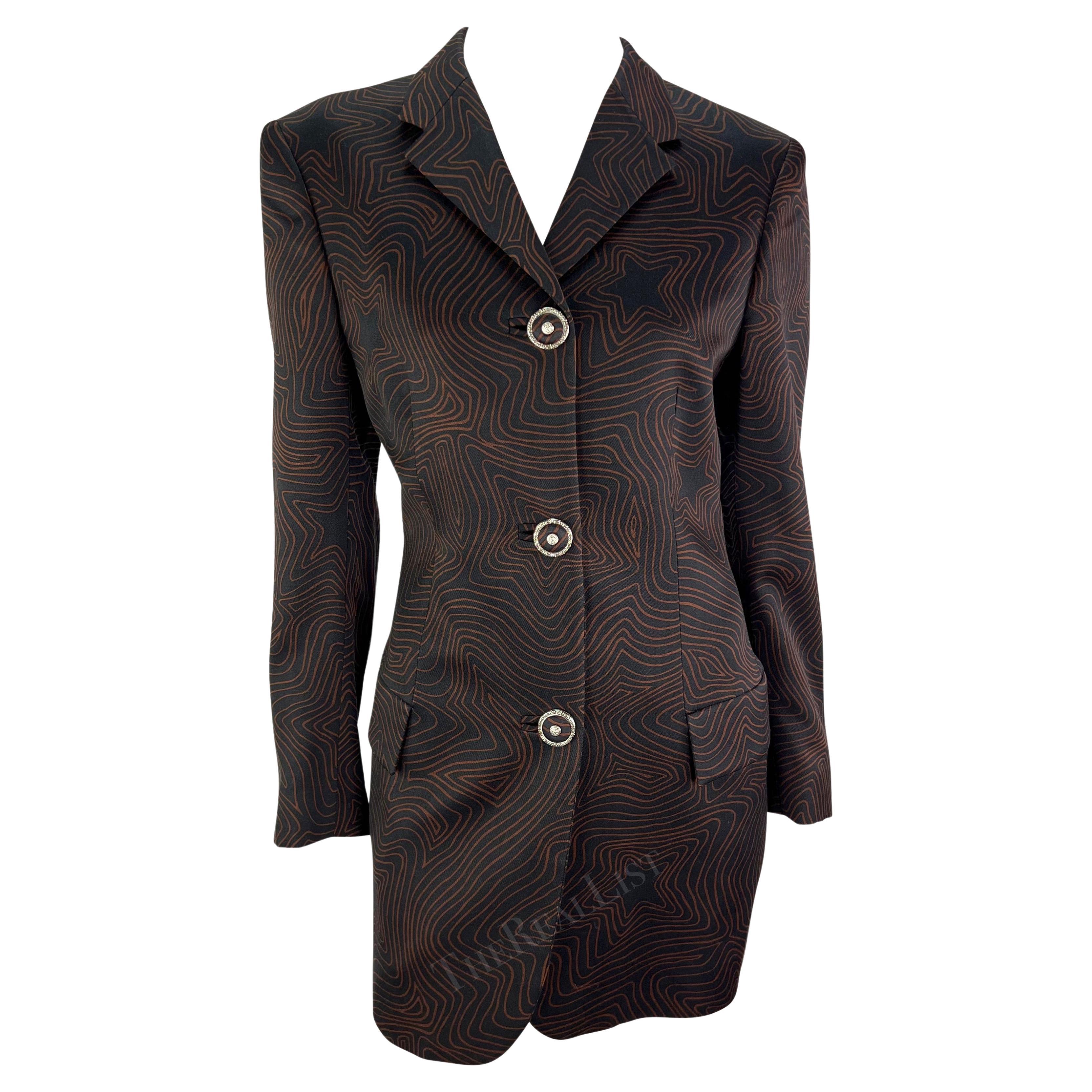 S/S 1996 Gianni Versace Black Brown Abstract Star Print Blazer For Sale