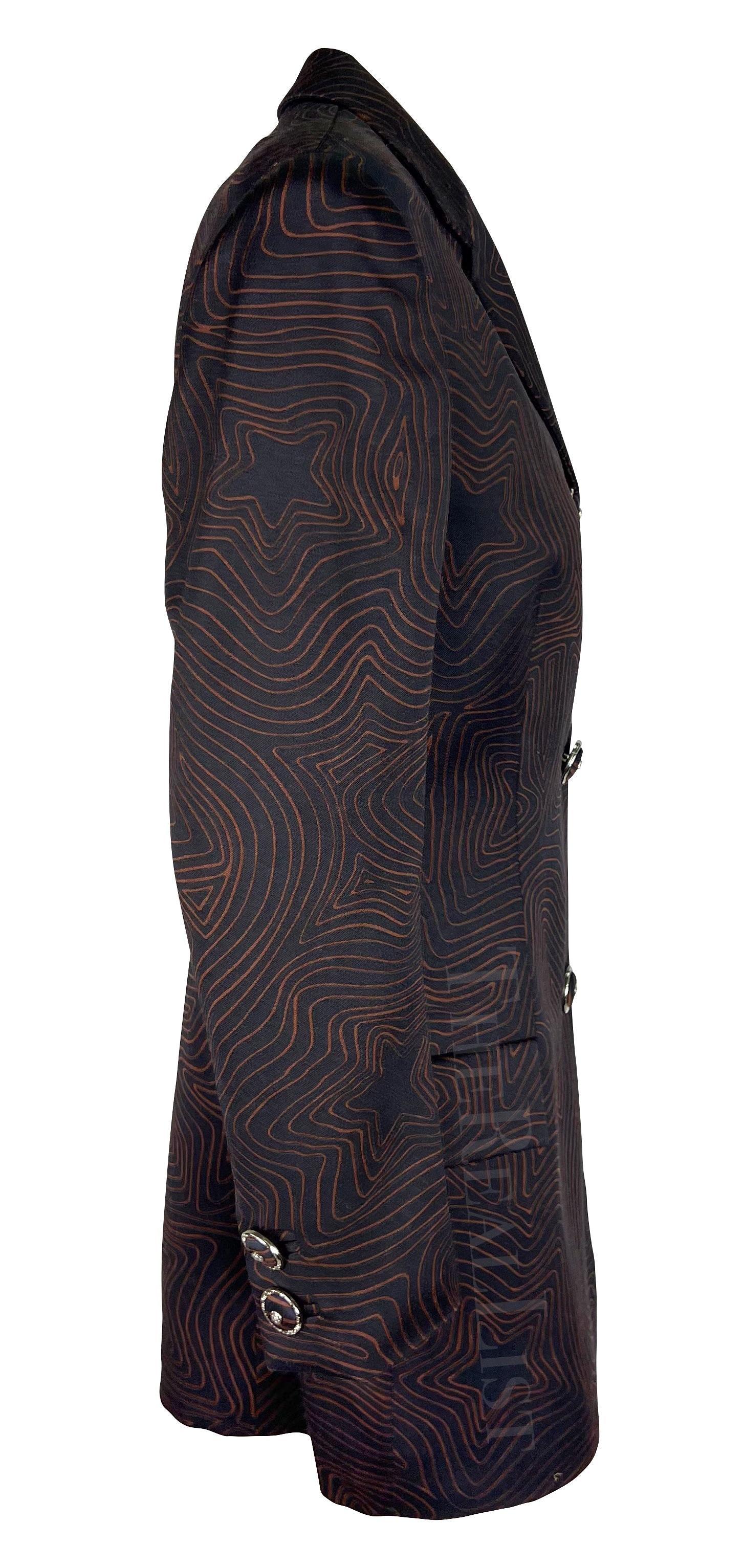 S/S 1996 Gianni Versace Blazer Medusa noir, marron, imprimé d'étoiles abstraites Excellent état - En vente à West Hollywood, CA