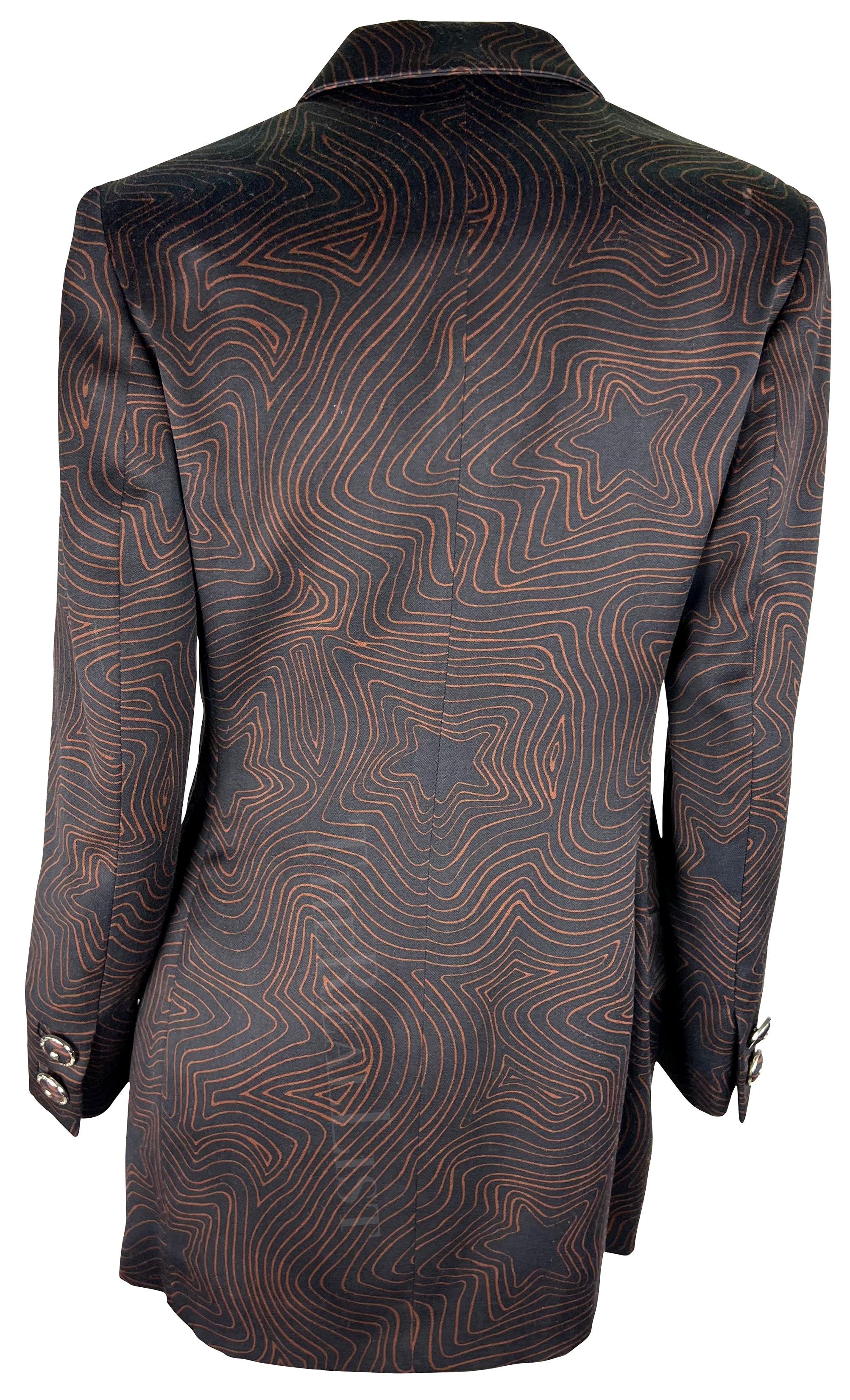 S/S 1996 Gianni Versace Black Brown Abstract Star Print Medusa Blazer For Sale 1