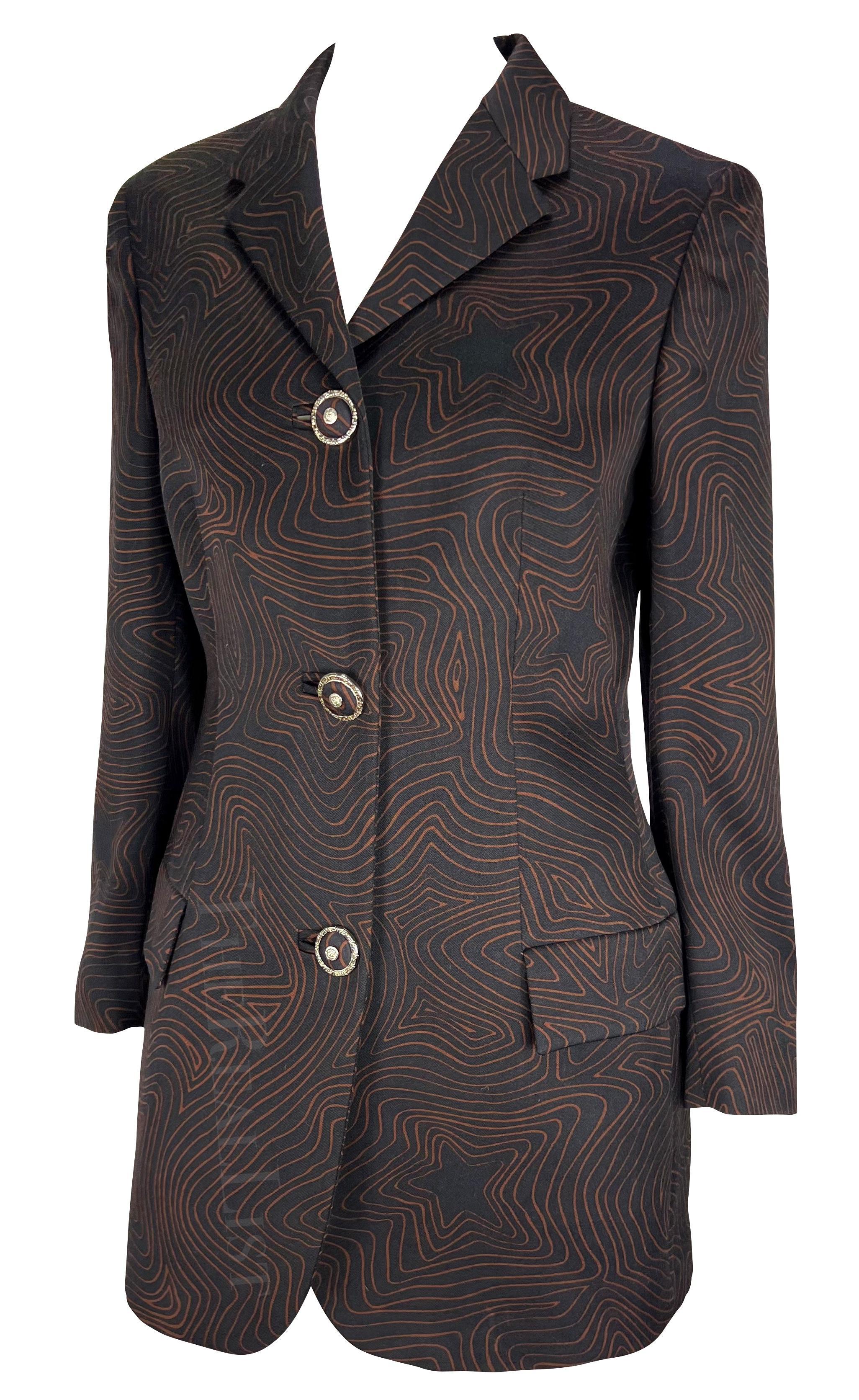 S/S 1996 Gianni Versace Blazer Medusa noir, marron, imprimé d'étoiles abstraites en vente 1