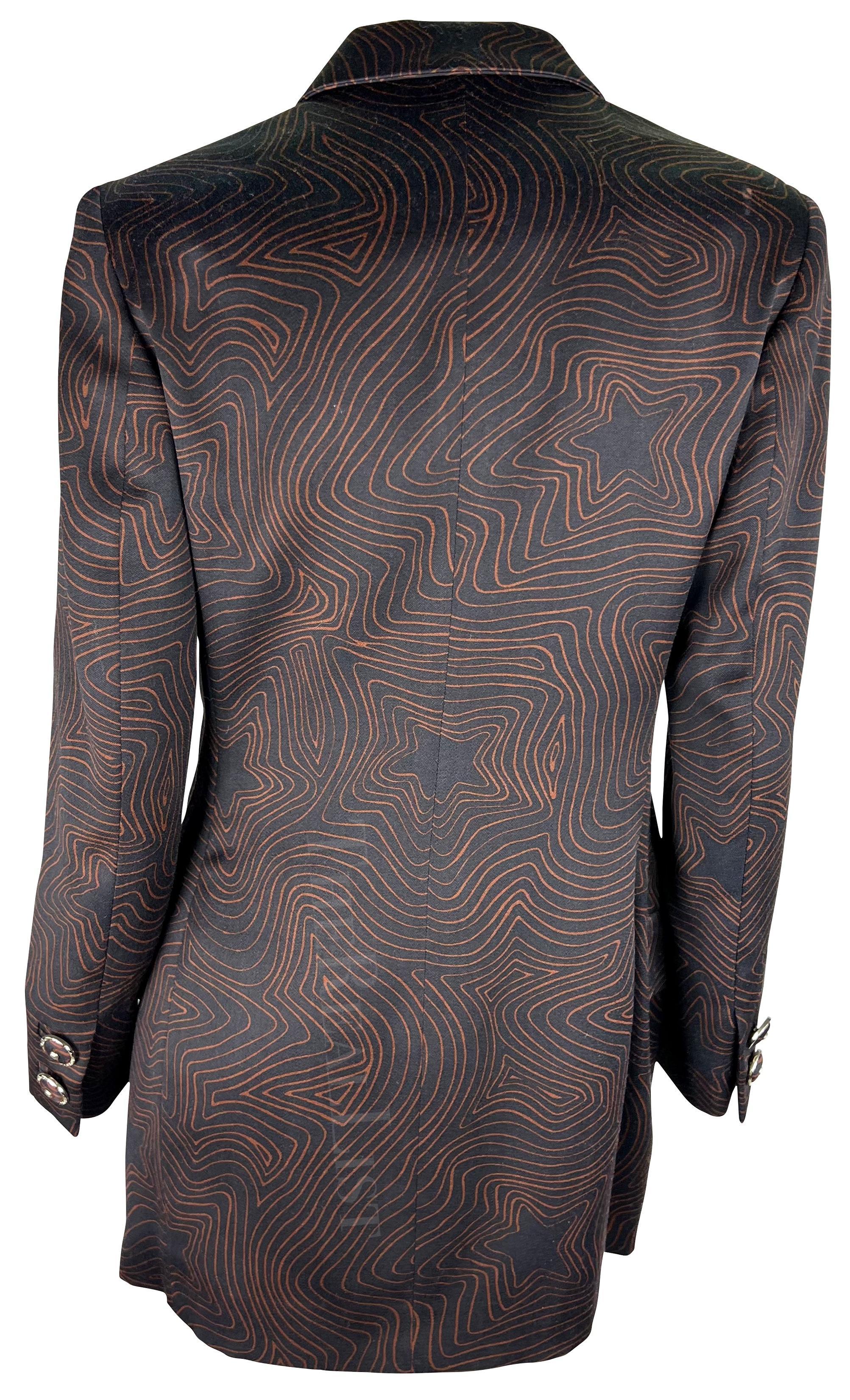S/S 1996 Gianni Versace Blazer Medusa noir, marron, imprimé d'étoiles abstraites en vente 3