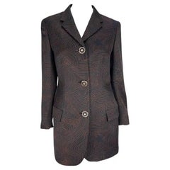 S/S 1996 Gianni Versace Negro Marrón Abstracto Estampado Estrella Medusa Blazer