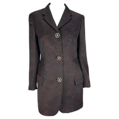 P/E 1996 Gianni Versace Blazer nero marrone con stampa astratta di stelle Medusa