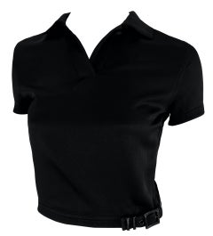 S/S 1996 Gianni Versace Black Buckle Collared Crop-Top