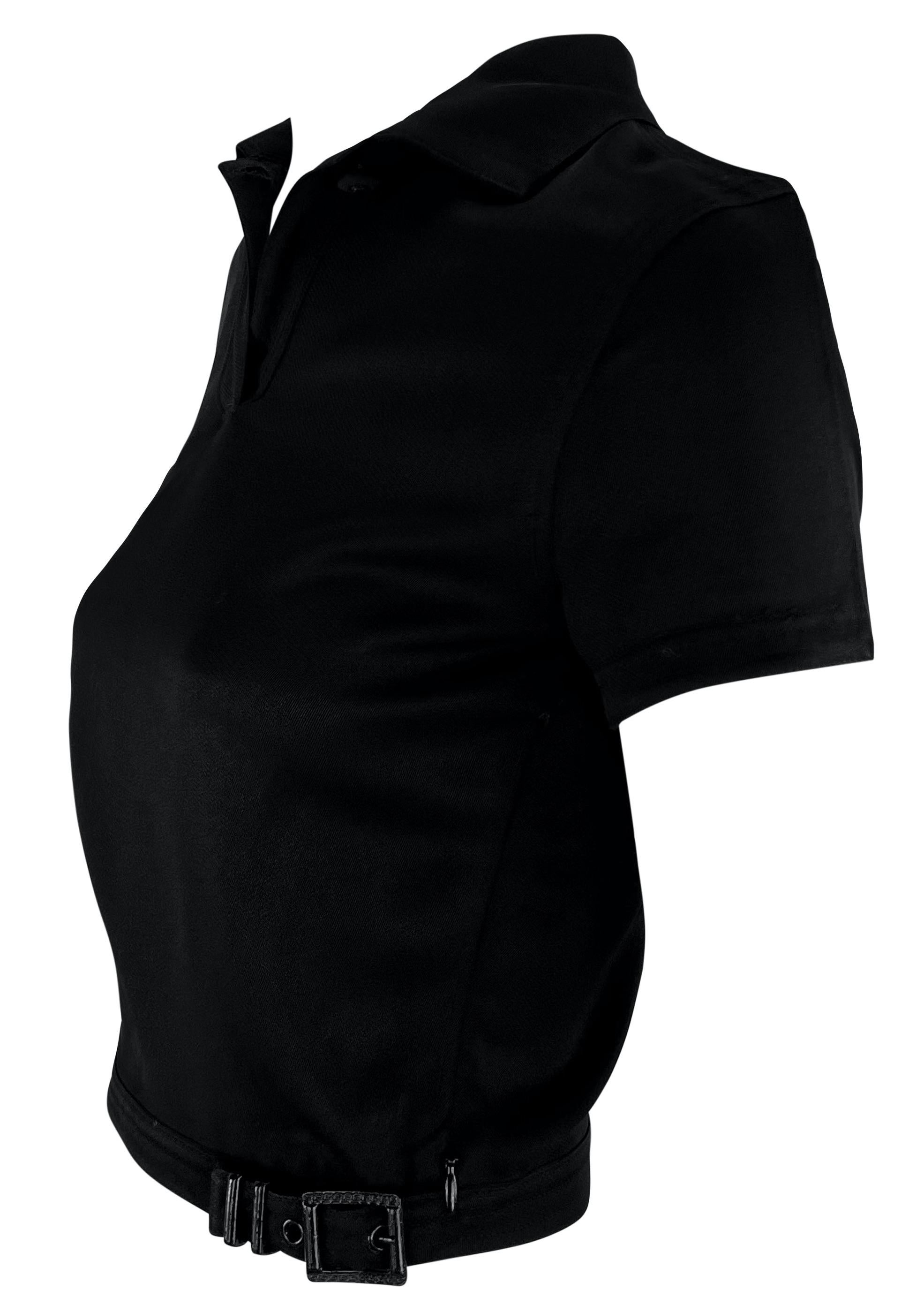 Women's S/S 1996 Gianni Versace Black Buckle Collared Crop-Top