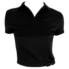S/S 1996 Gianni Versace Black Buckle Collared Crop-Top