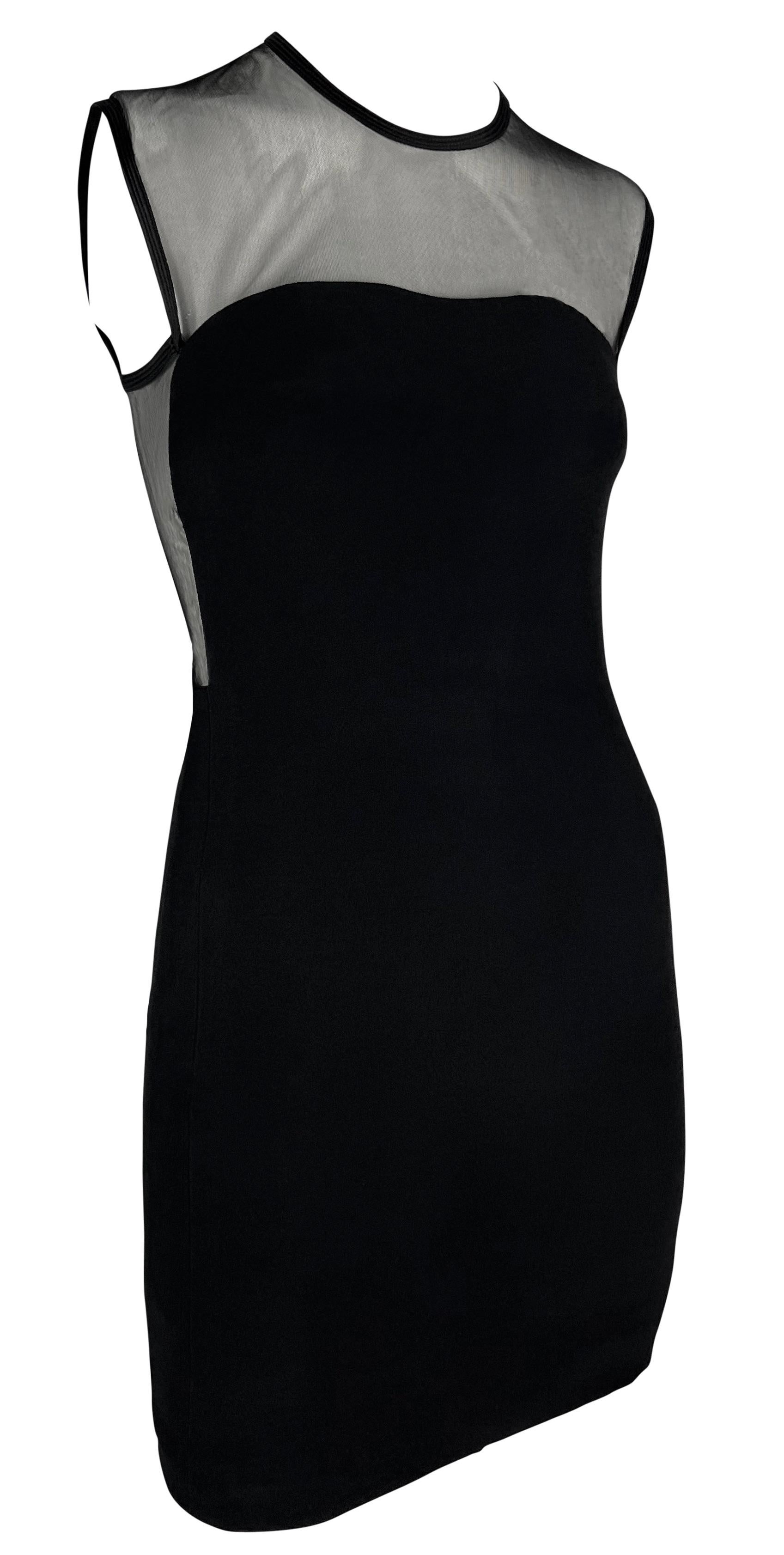 S/S 1996 Gianni Versace Vestido bodycon de malla sin mangas con paneles transparentes negro Negro en venta