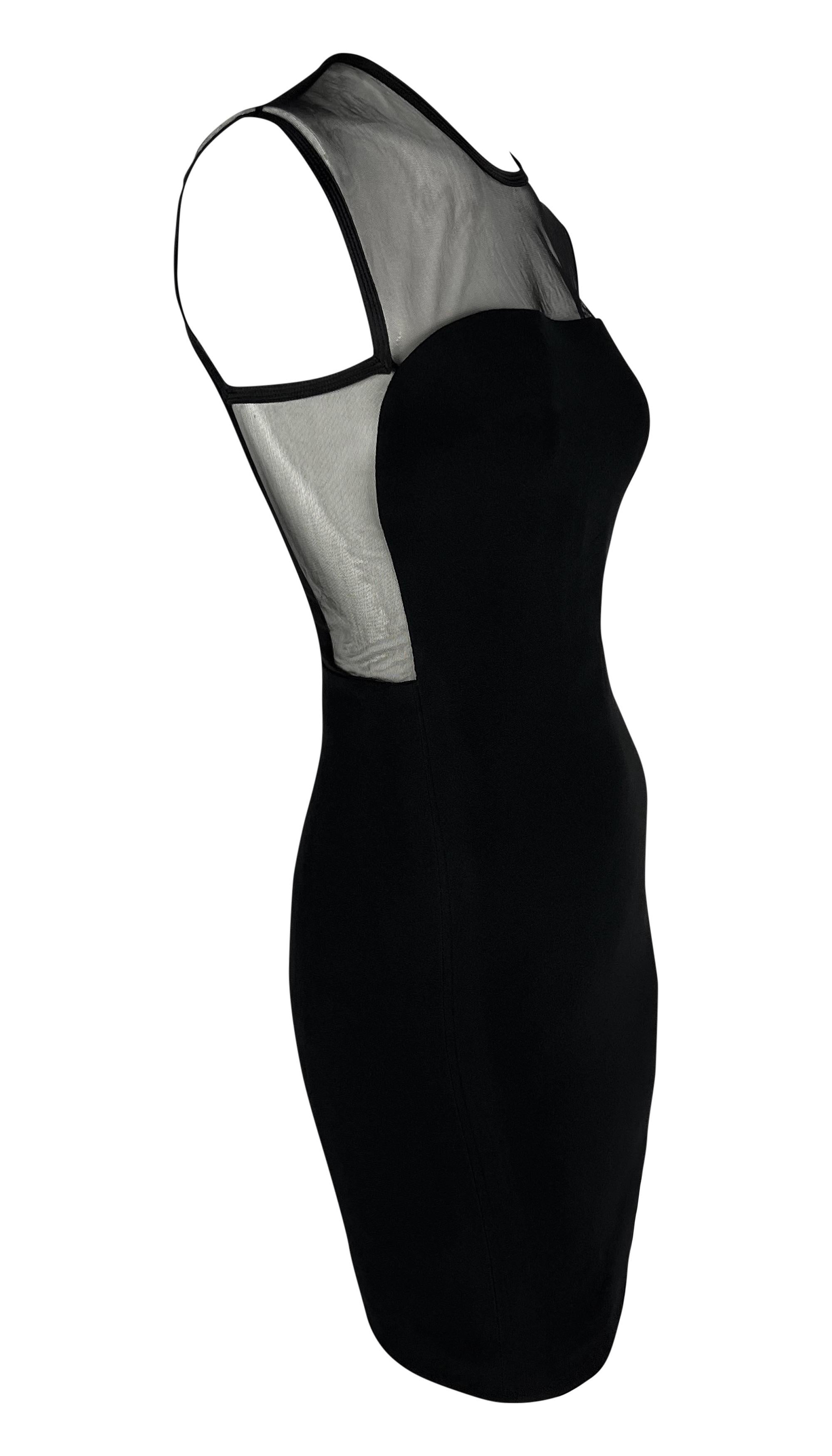 S/S 1996 Gianni Versace Vestido bodycon de malla sin mangas con paneles transparentes negro en Bueno estado para la venta en West Hollywood, CA