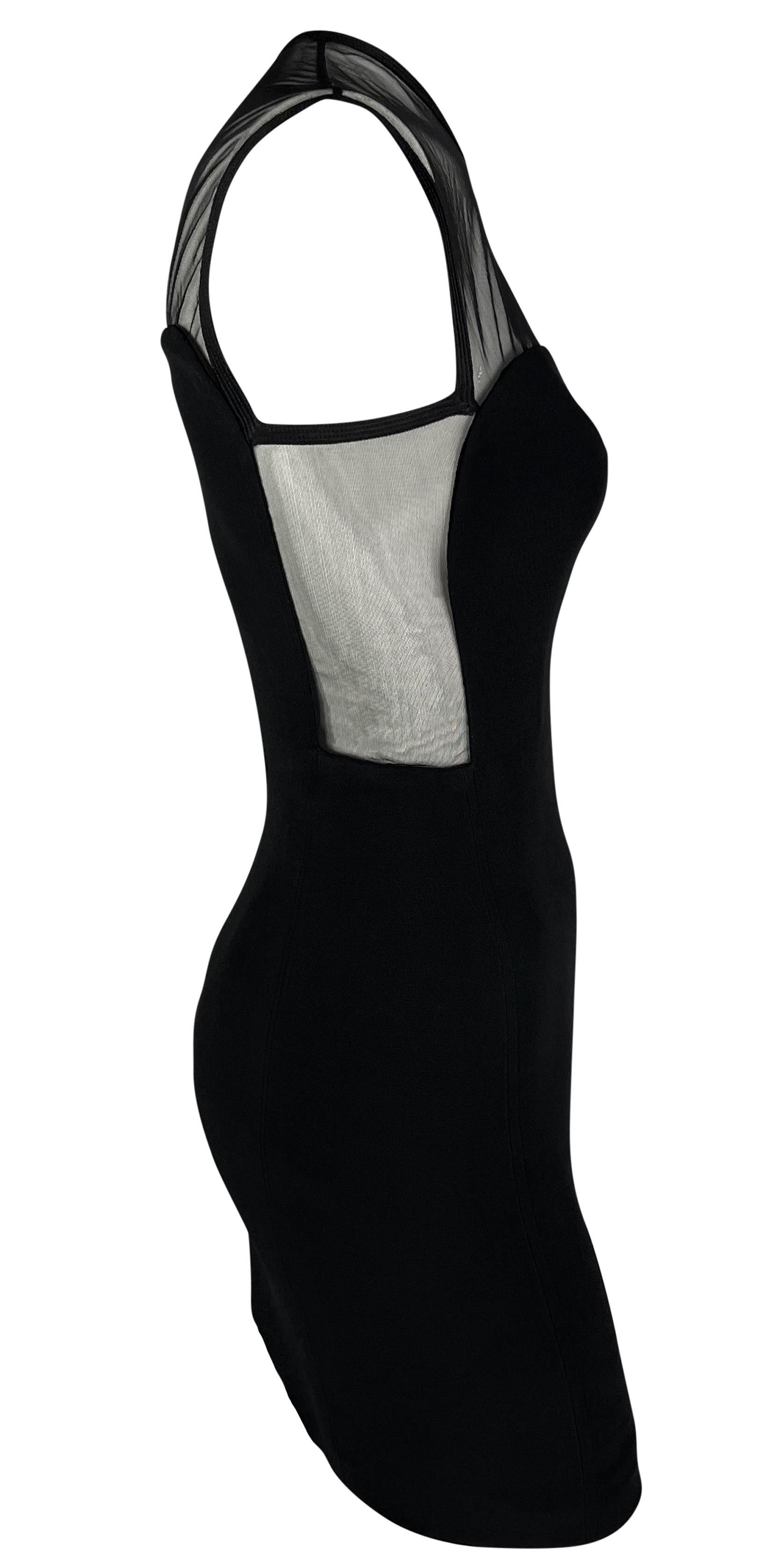 S/S 1996 Gianni Versace Black Sheer Panel Sleeveless Mesh Bodycon Dress For Sale 1