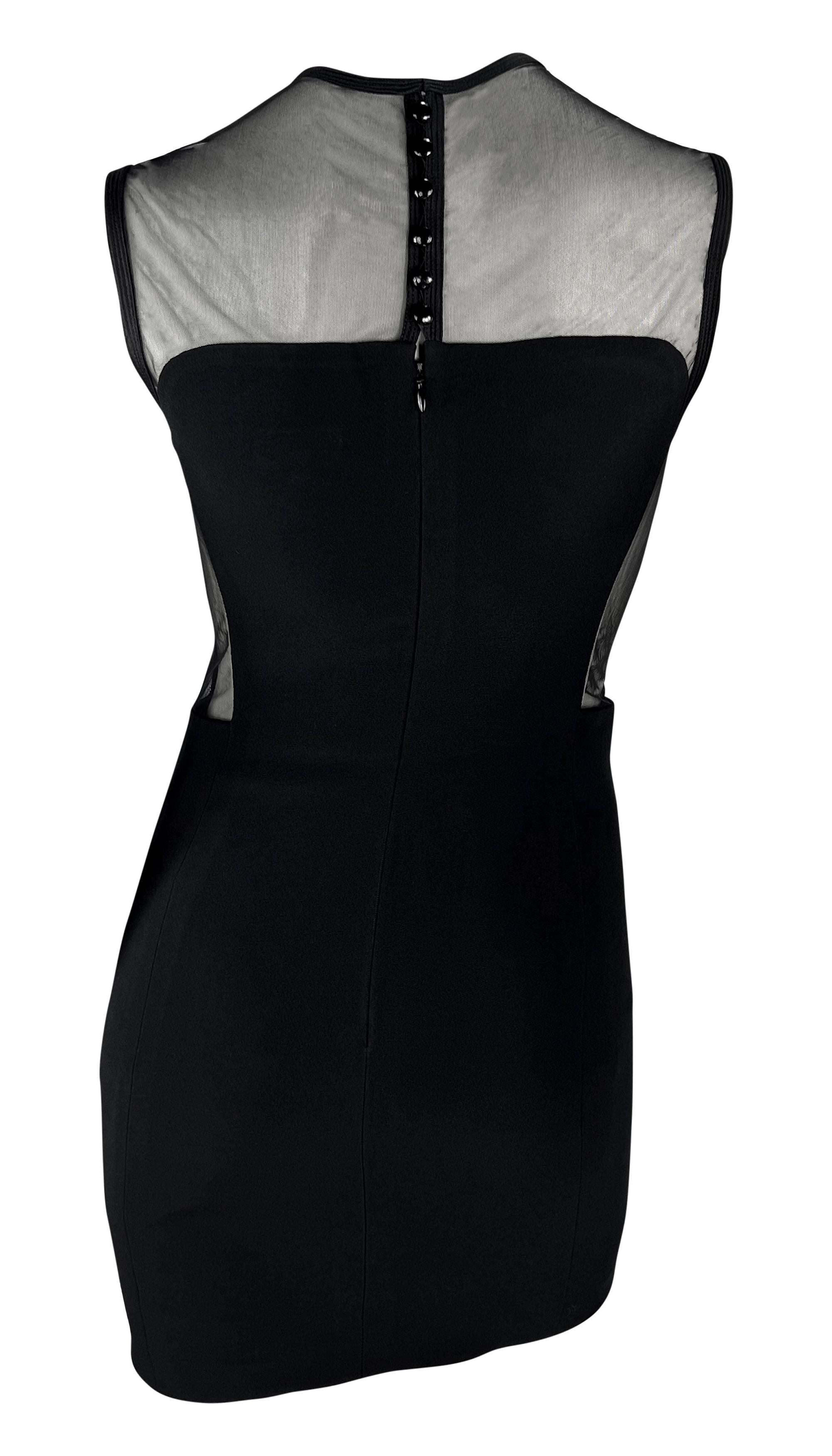 S/S 1996 Gianni Versace Vestido bodycon de malla sin mangas con paneles transparentes negro en venta 1