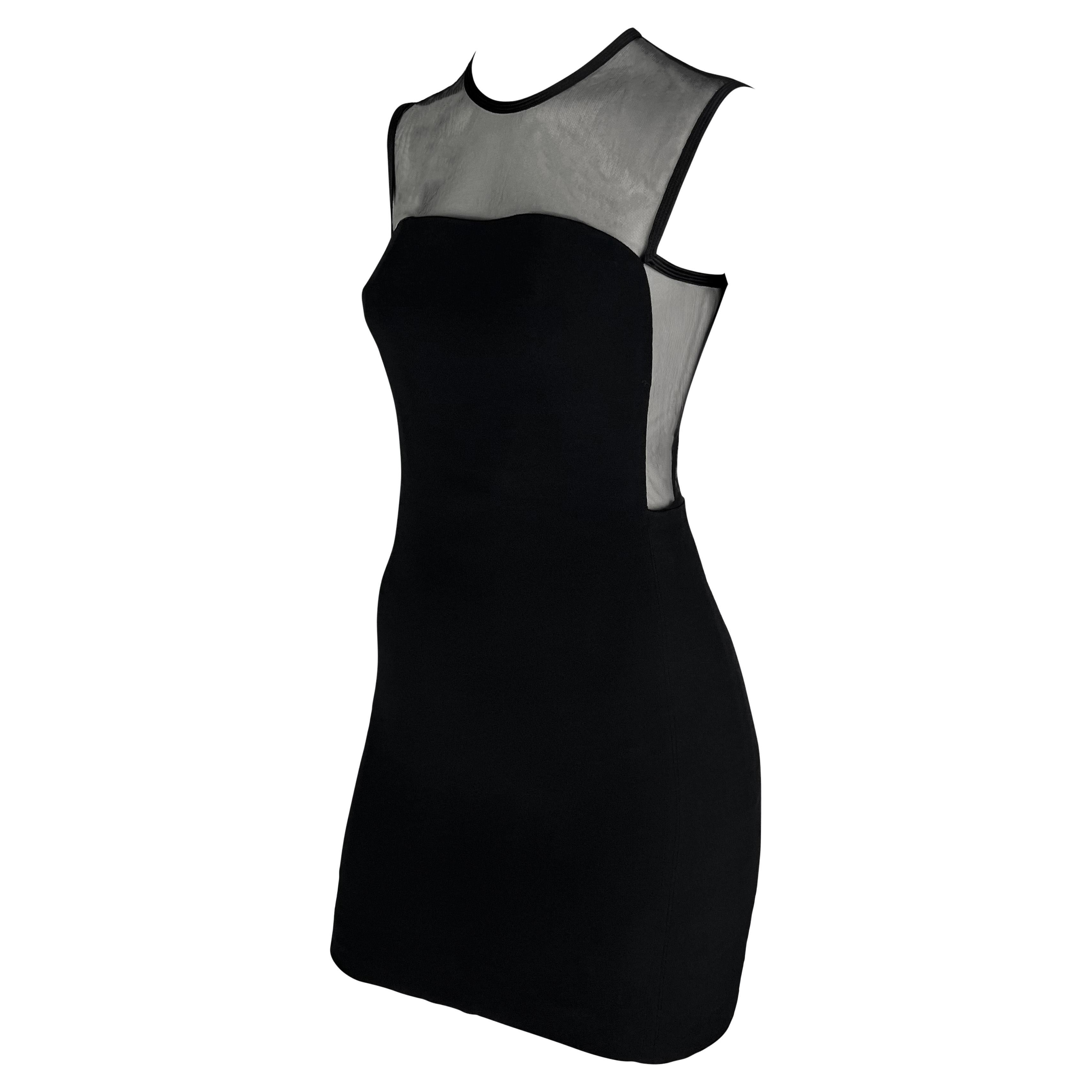 S/S 1996 Gianni Versace Vestido bodycon de malla sin mangas con paneles transparentes negro en venta