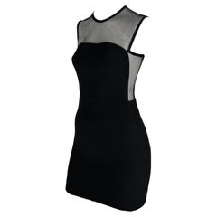 Vintage S/S 1996 Gianni Versace Black Sheer Panel Sleeveless Mesh Bodycon Dress