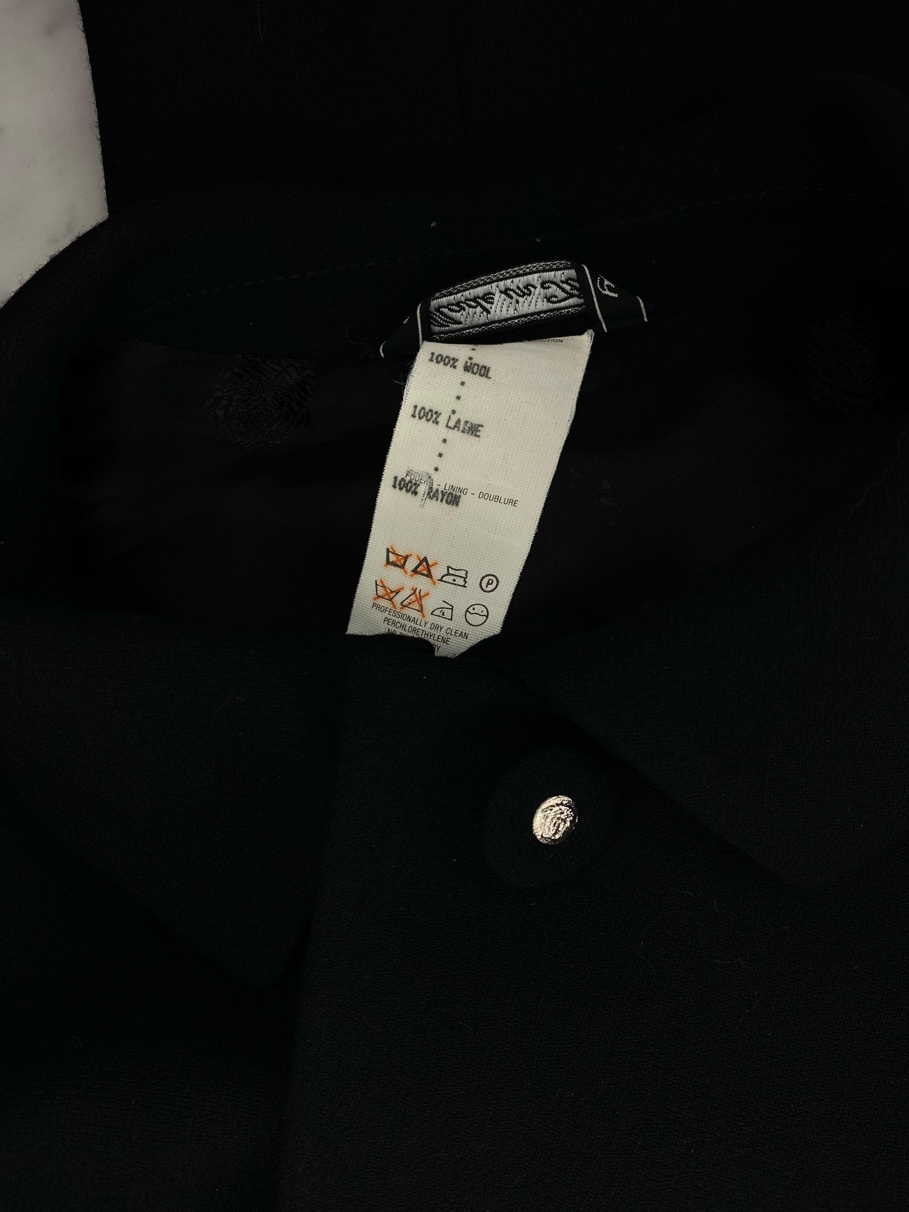 S/S 1996 Gianni Versace Couture Black Wool Medusa Button Dress Jacket Set For Sale 10