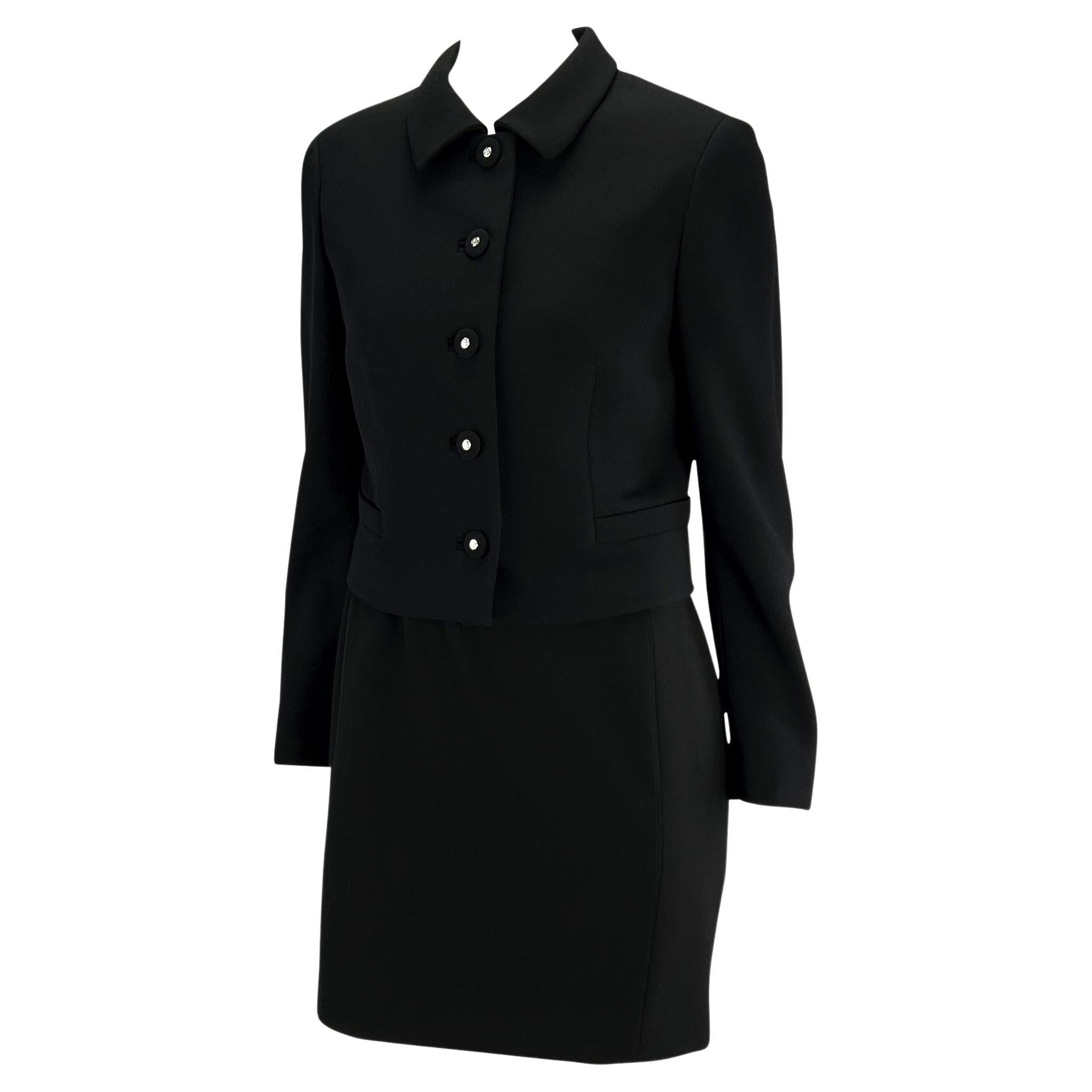 S/S 1996 Gianni Versace Couture Black Wool Medusa Button Dress Jacket Set For Sale 1