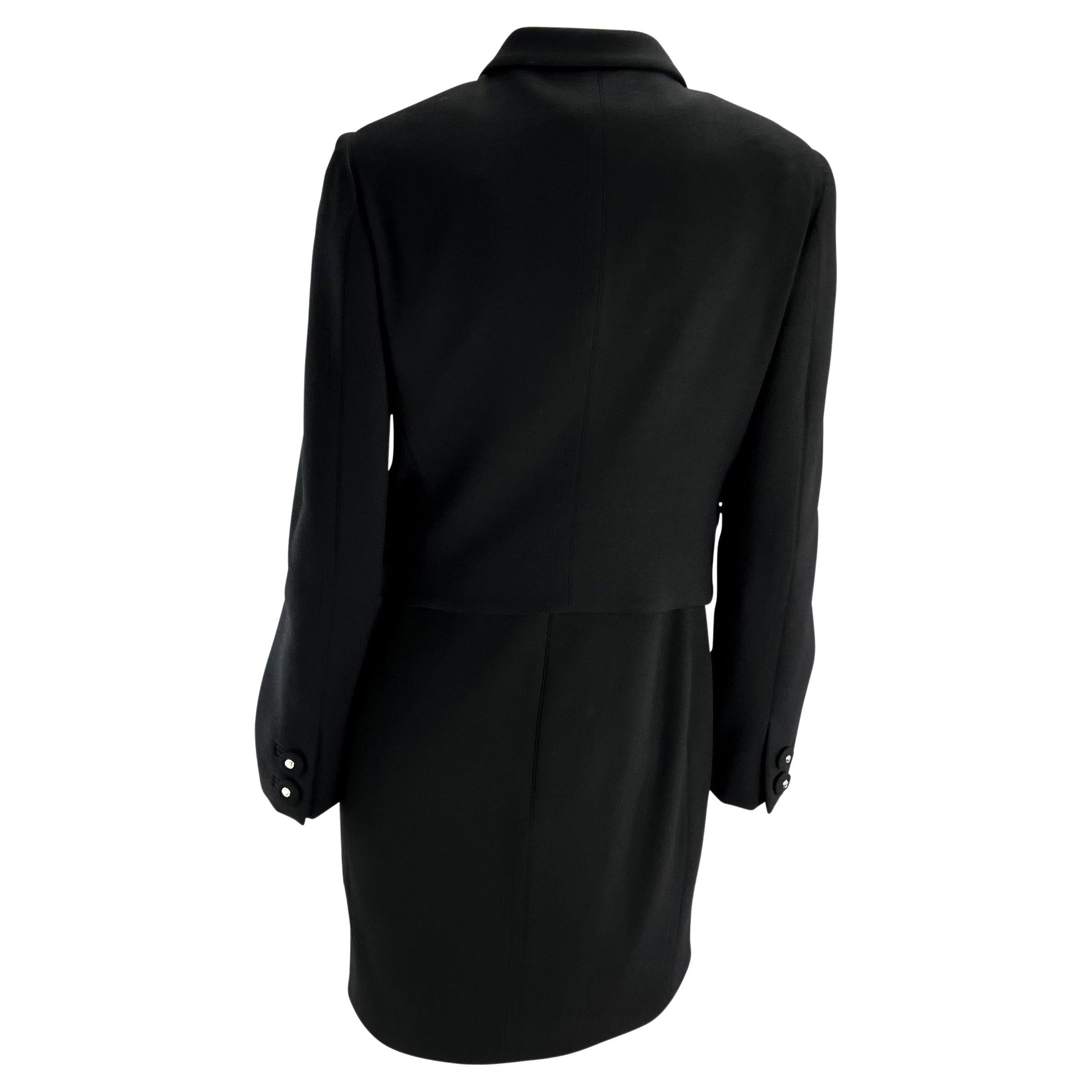 S/S 1996 Gianni Versace Couture Black Wool Medusa Button Dress Jacket Set For Sale 3