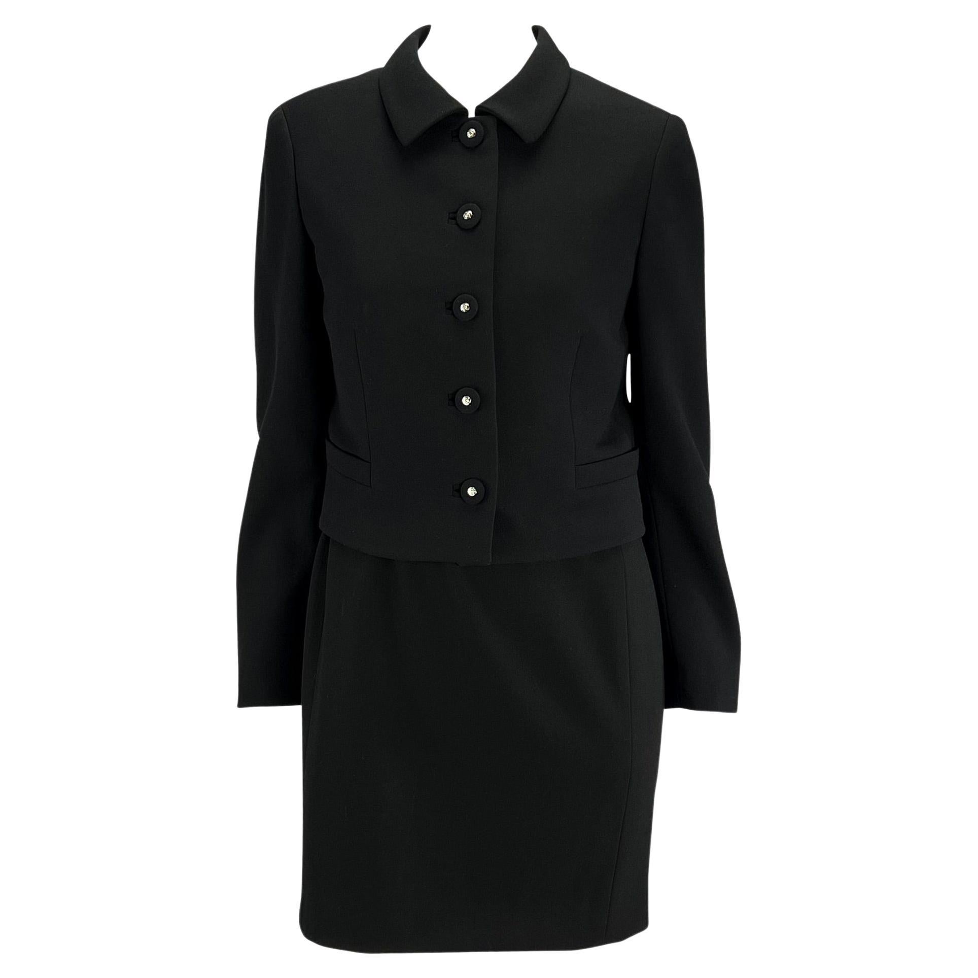 S/S 1996 Gianni Versace Couture Black Wool Medusa Button Dress Jacket Set For Sale