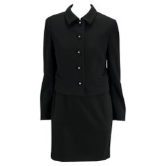 Vintage S/S 1996 Gianni Versace Couture Black Wool Medusa Button Dress Jacket Set
