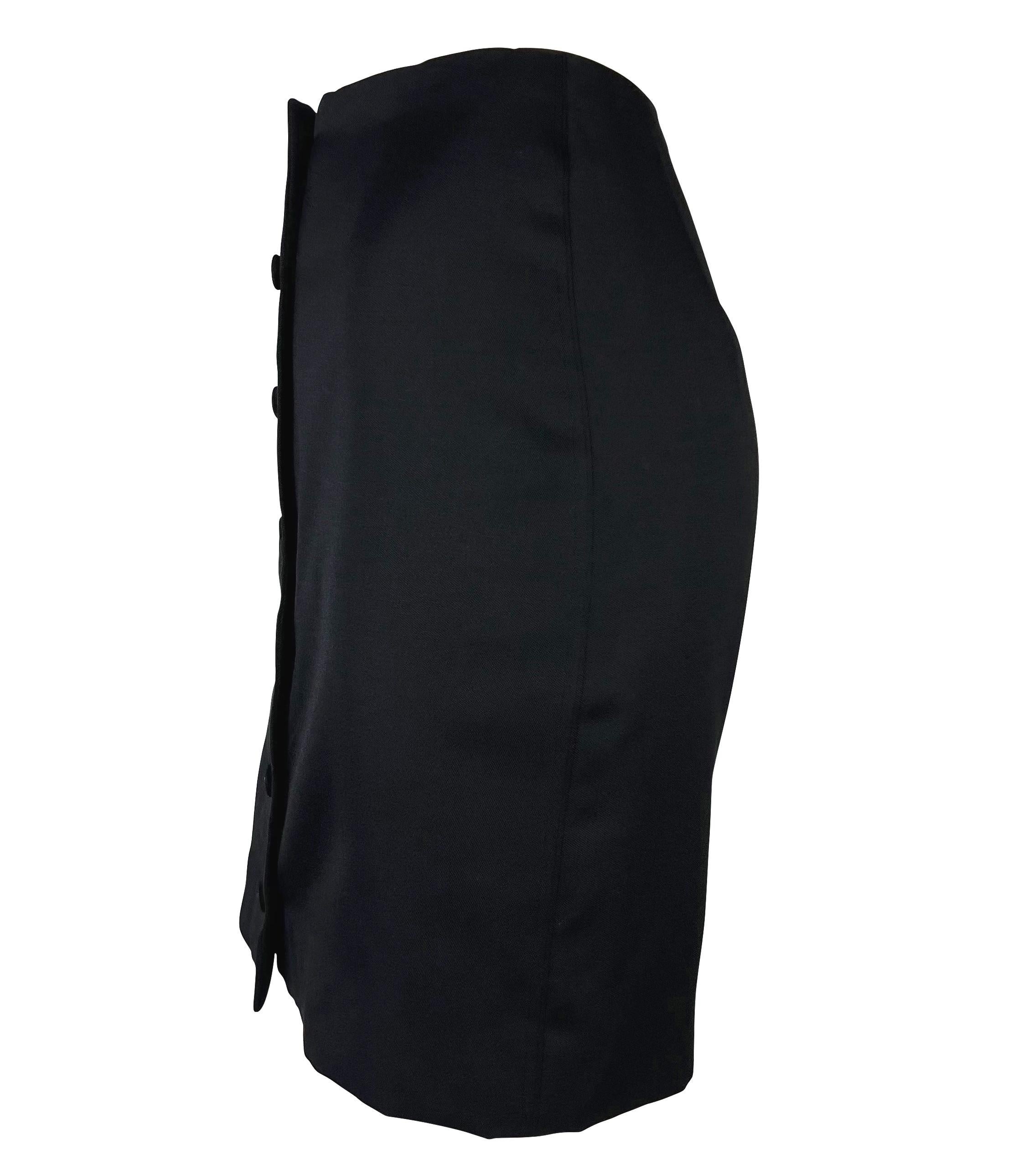 S/S 1996 Gianni Versace Couture Medusa Button Black Stretch Wool Mini Skirt In Excellent Condition For Sale In West Hollywood, CA