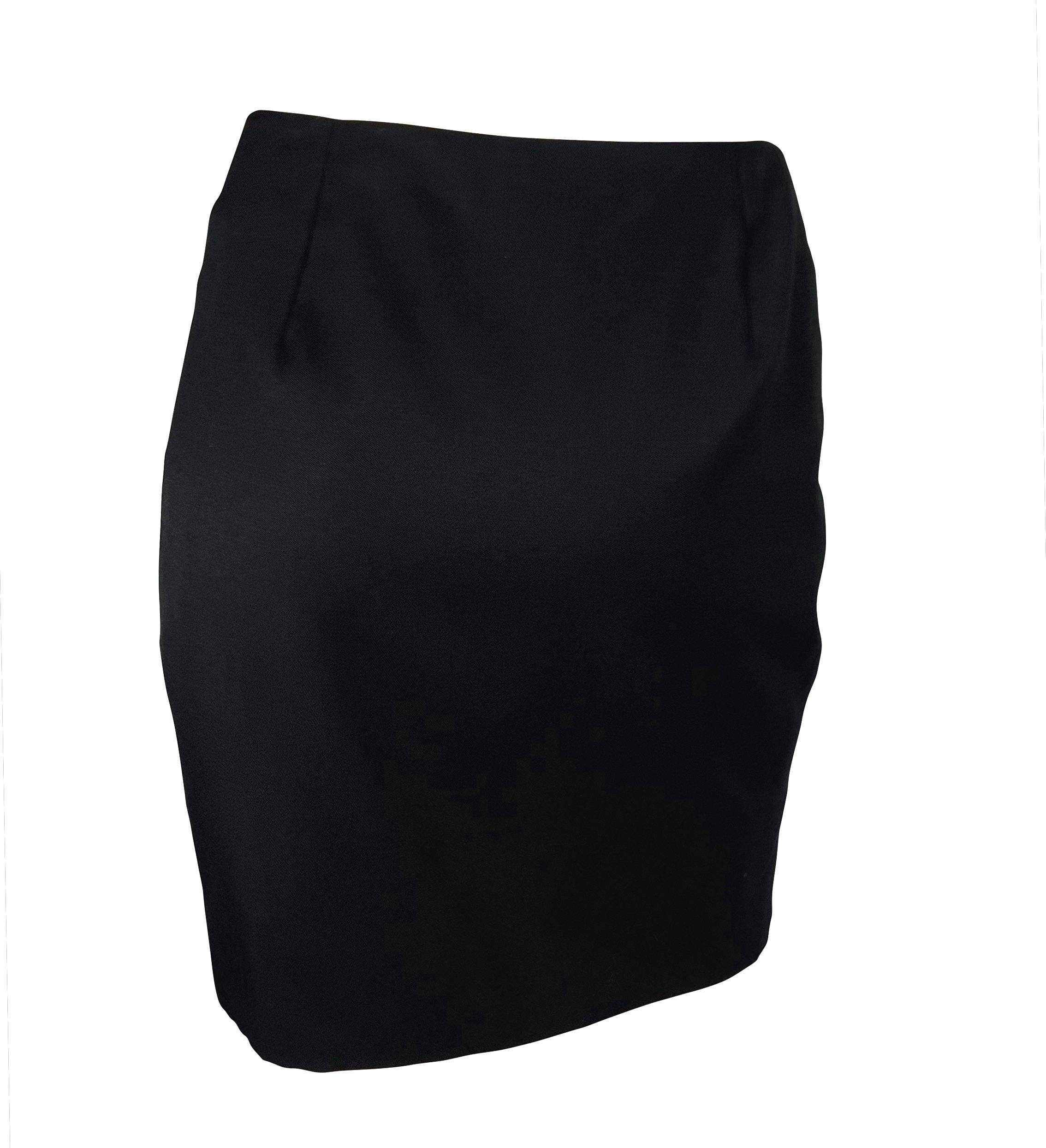 Women's S/S 1996 Gianni Versace Couture Medusa Button Black Stretch Wool Mini Skirt For Sale
