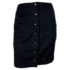 Vintage S/S 1996 Gianni Versace Couture Medusa Button Black Stretch Wool Mini Skirt