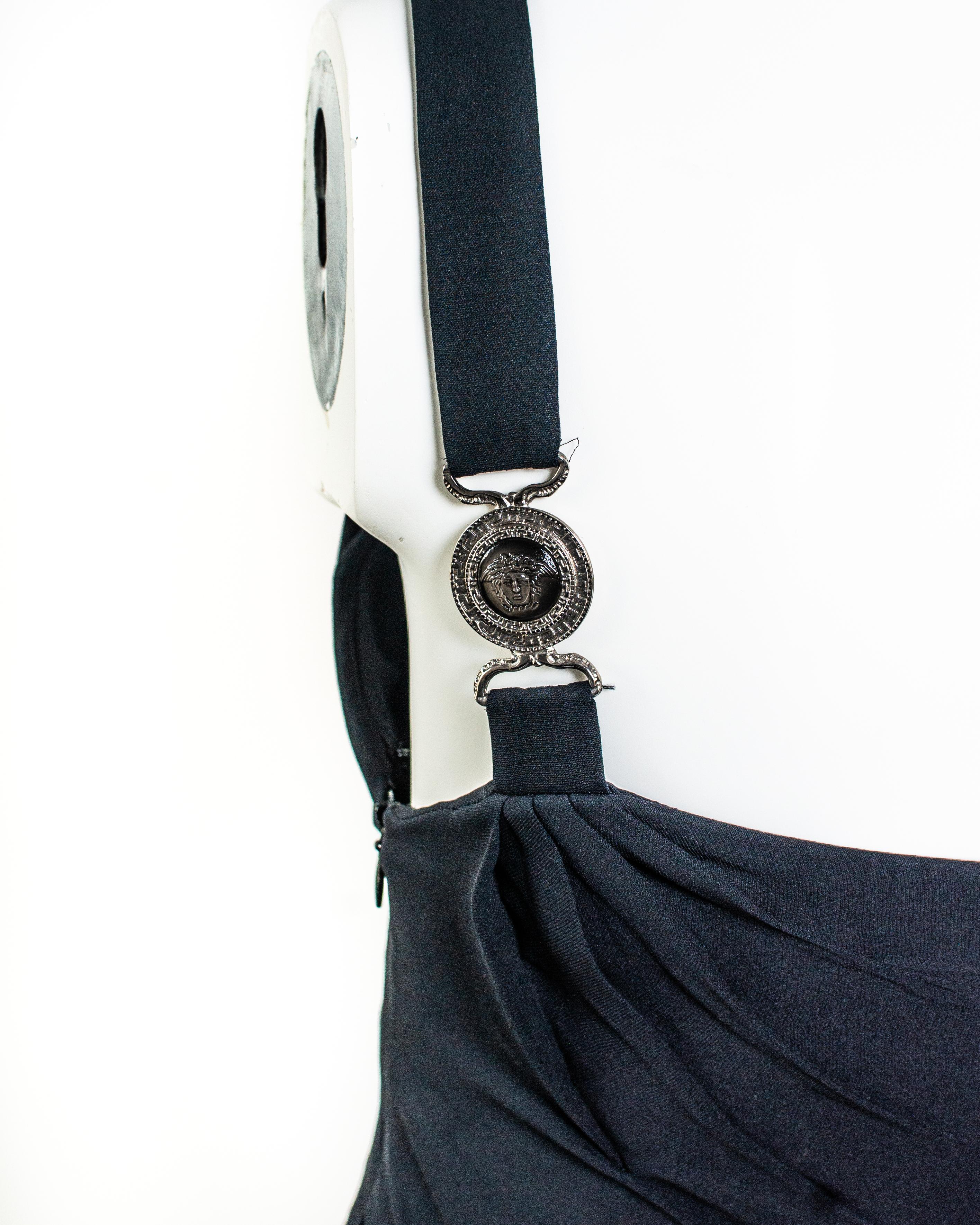 Women's S/S 1996 Gianni Versace Couture Medusa Strap Mini Runway Dress For Sale