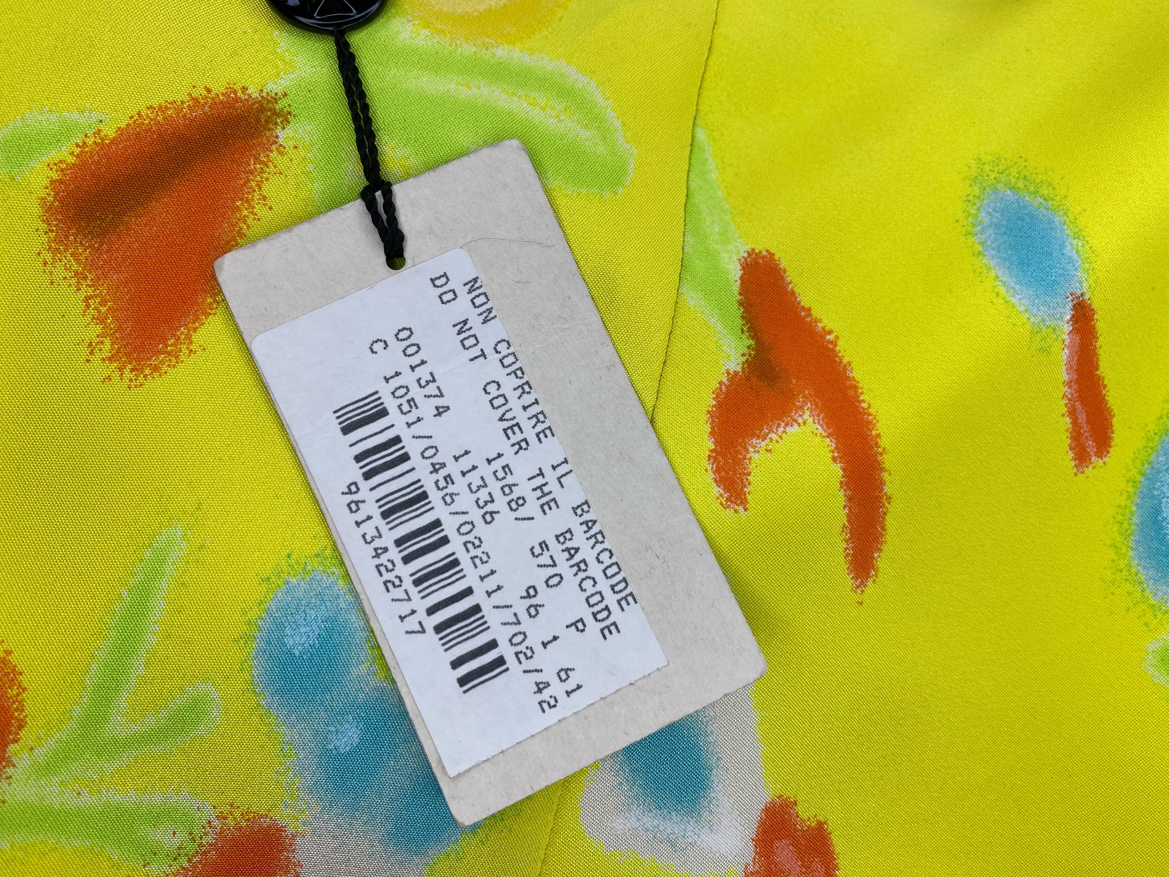 NWT S/S 1996 Gianni Versace Couture Neon Yellow Graffiti Floral Print Skirt For Sale 5