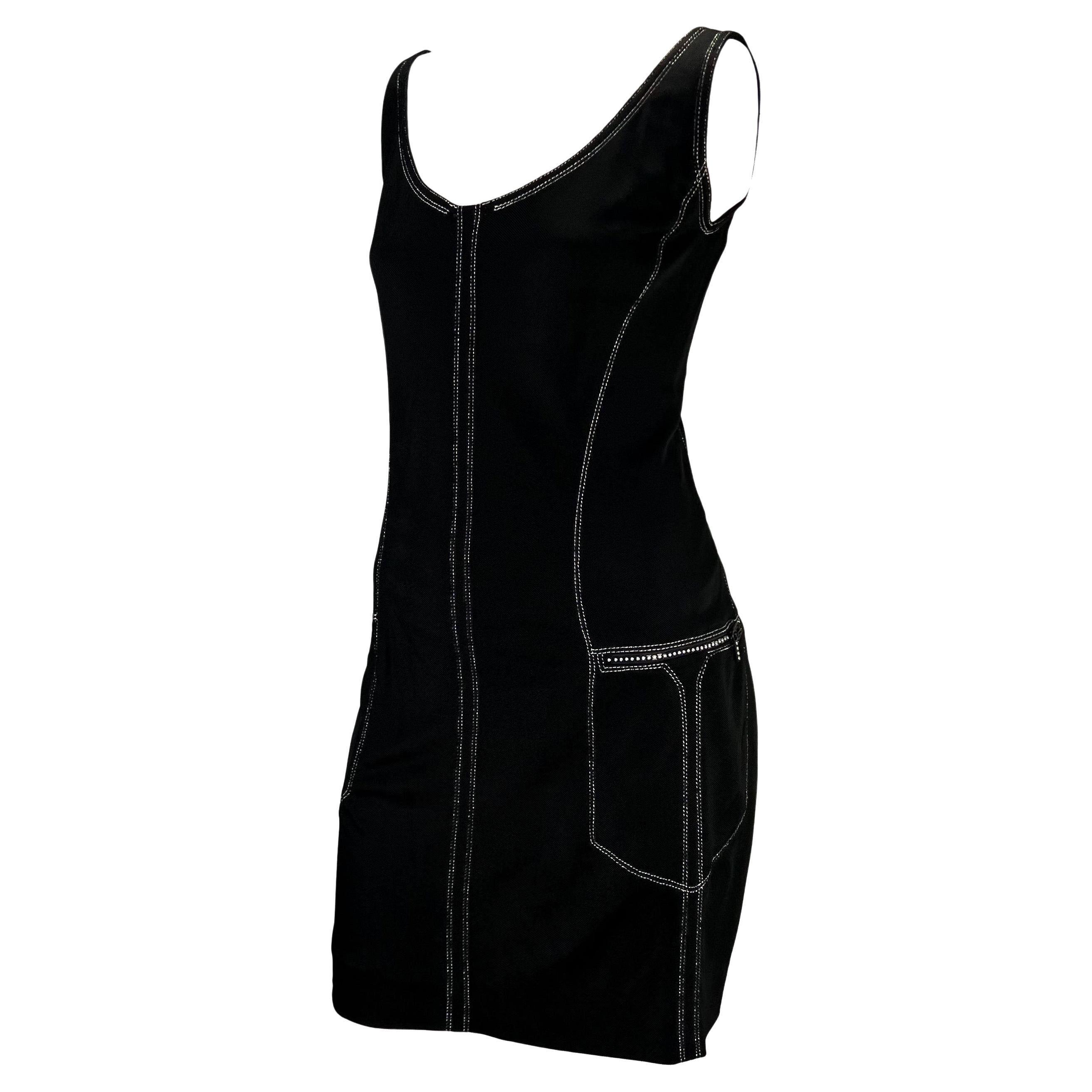 S/S 1996 Gianni Versace Couture Rhinestone Black Silver Medusa Sleeveless Dress For Sale