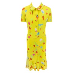 P/E 1996 Gianni Versace Abito a maniche corte giallo neon con graffiti floreali