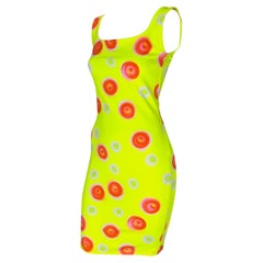 Versace Neon Yellow Orange Graffiti Print Bodycon Stretch Dress