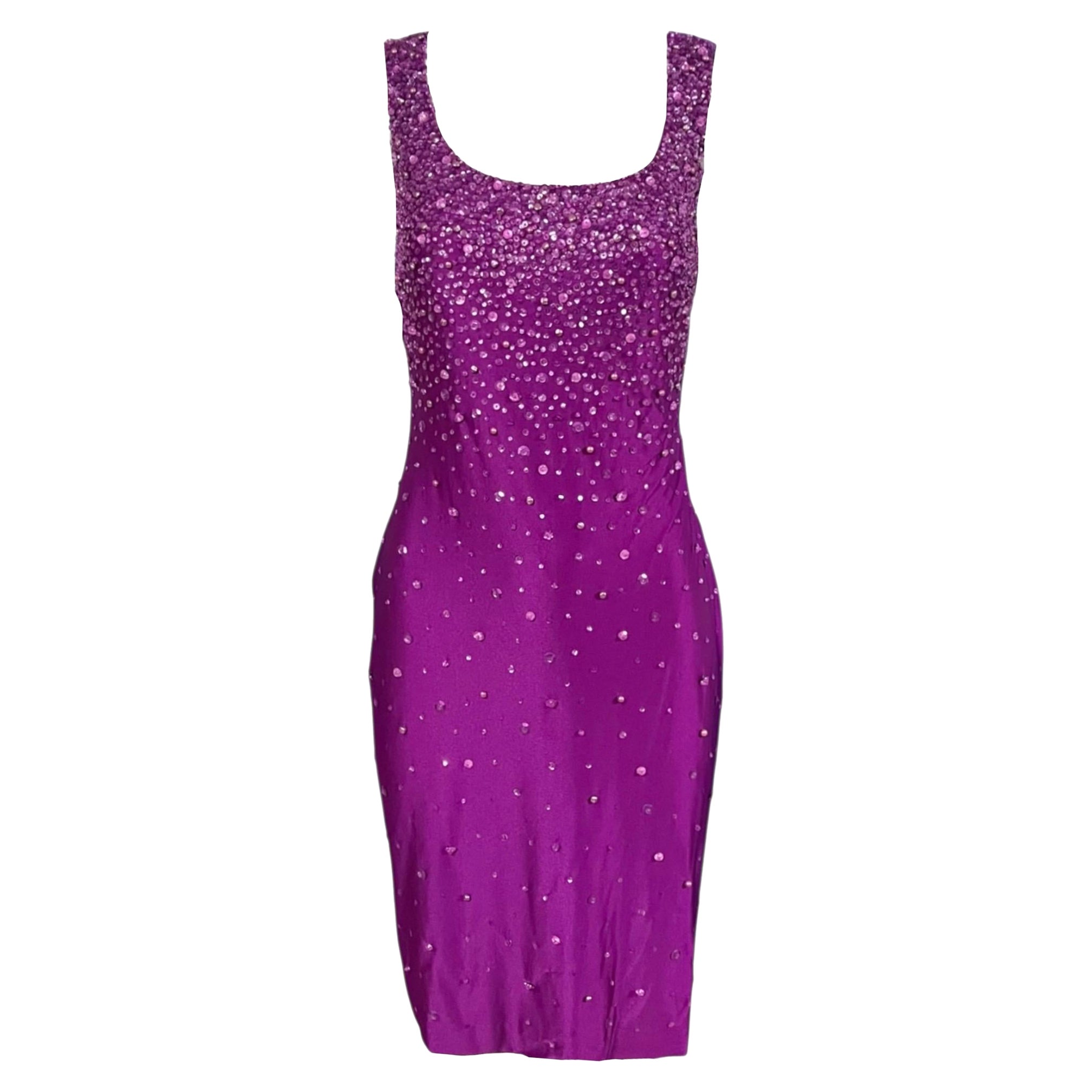 S/S 1996 Gianni Versace Vestido de Pasarela con Cuentas Moradas