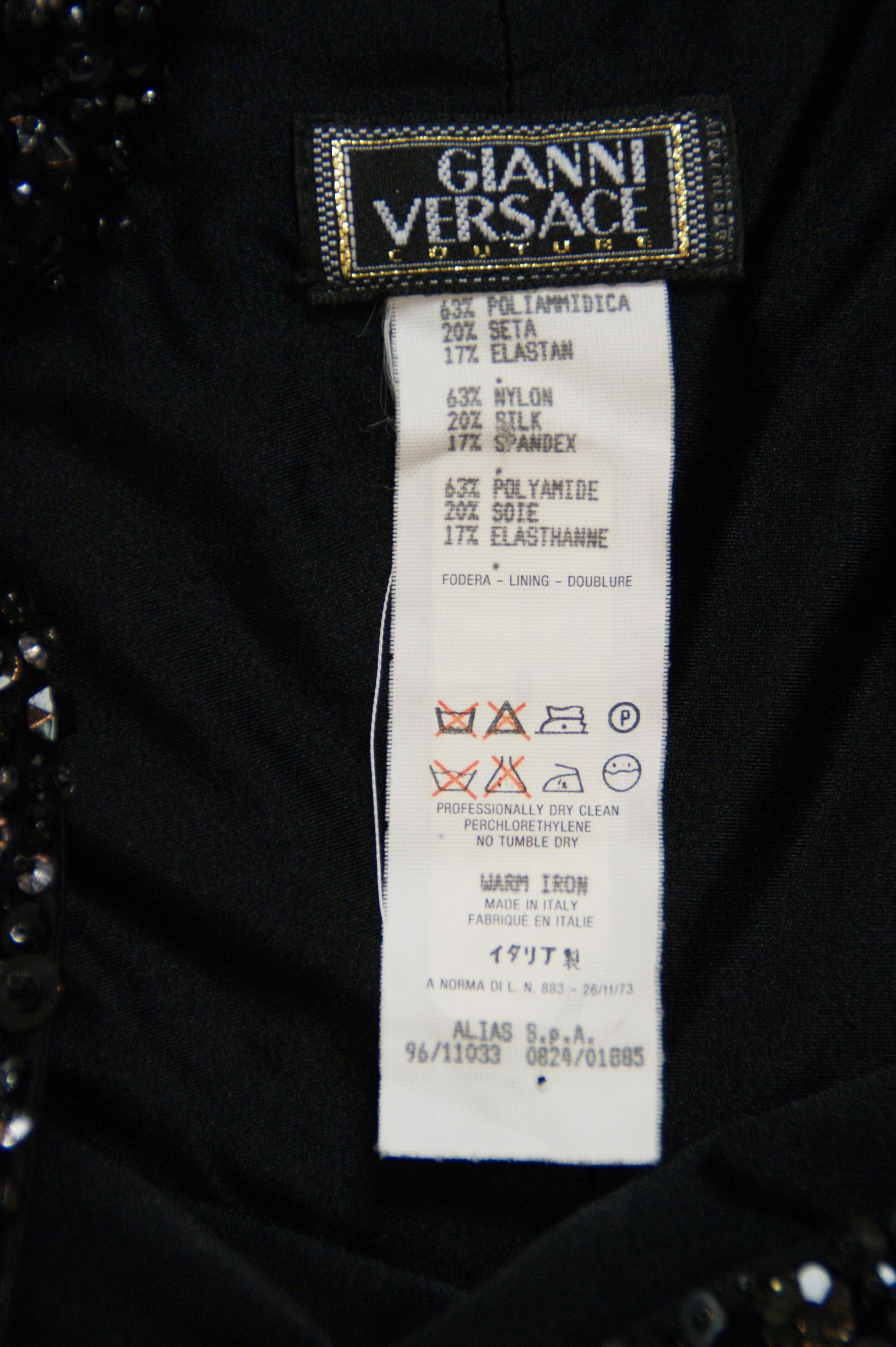 S/S 1996 Gianni Versace Runway Black Silk Beaded Micro Mini Dress 40 In Good Condition In Yukon, OK