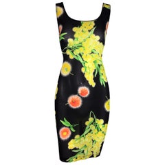 S/S 1996 Gianni Versace Semi-Sheer Silk Neon Print Black Mini Dress