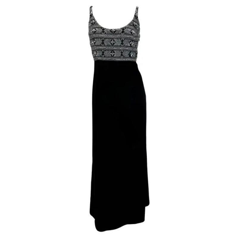 S/S 1996 Giorgio Armani Vestido sin espalda negro plata con cuentas