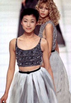 S/S 1996 Giorgio Armani Backless Black Silver Beaded Dress
