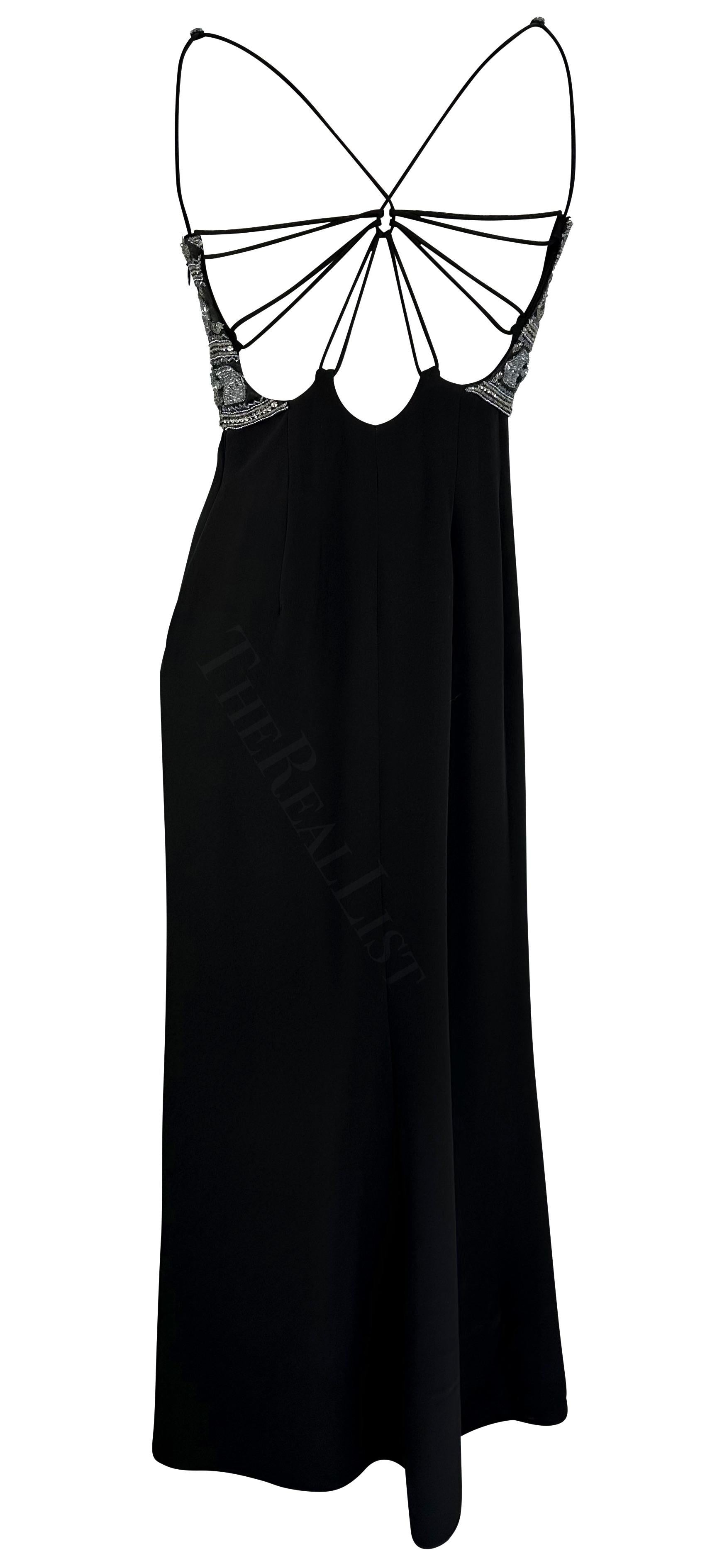 S/S 1996 Giorgio Armani Backless Black Silver Beaded Dress For Sale 1