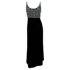 S/S 1996 Giorgio Armani Vestido sin espalda negro plata con cuentas