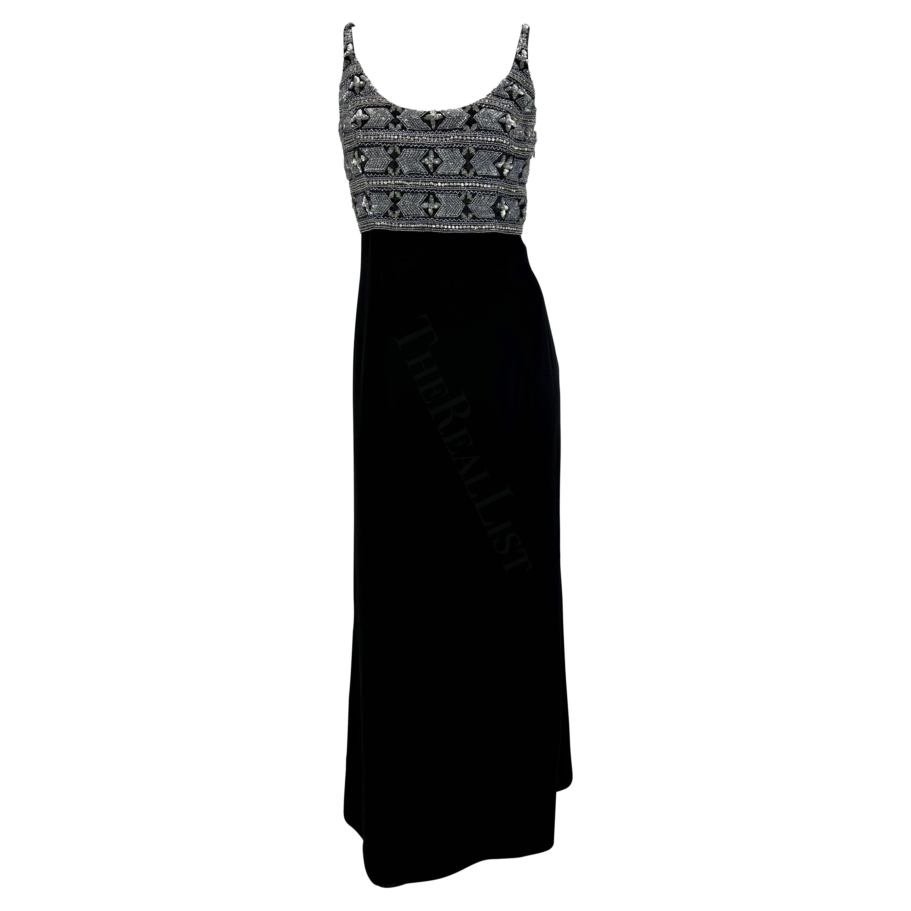 S/S 1996 Giorgio Armani Backless Black Silver Beaded Dress For Sale