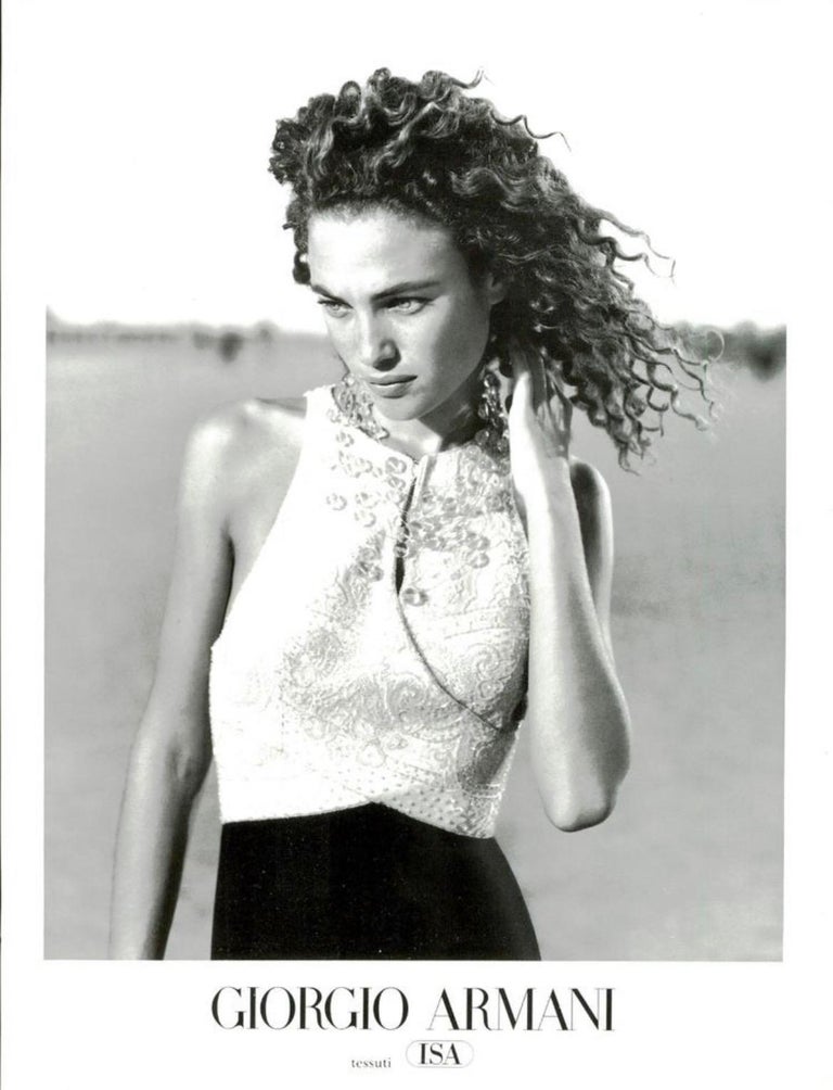 S S 1996 Giorgio Armani Runway Ad Beaded Black White Crossover