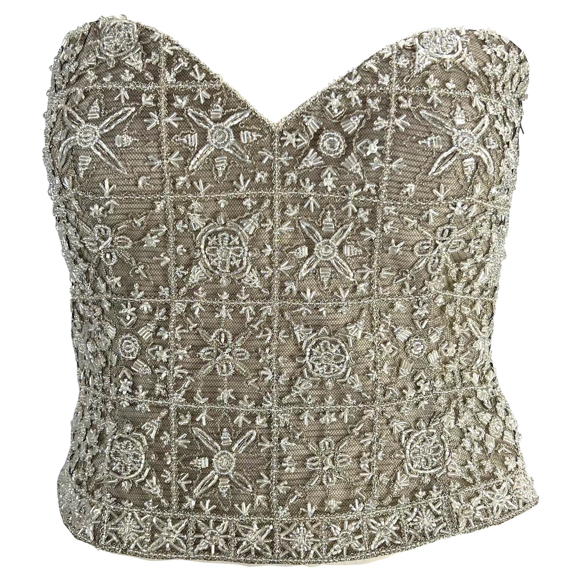 S/S 1996 Giorgio Armani Runway Silver Beaded Corset Bustier  For Sale