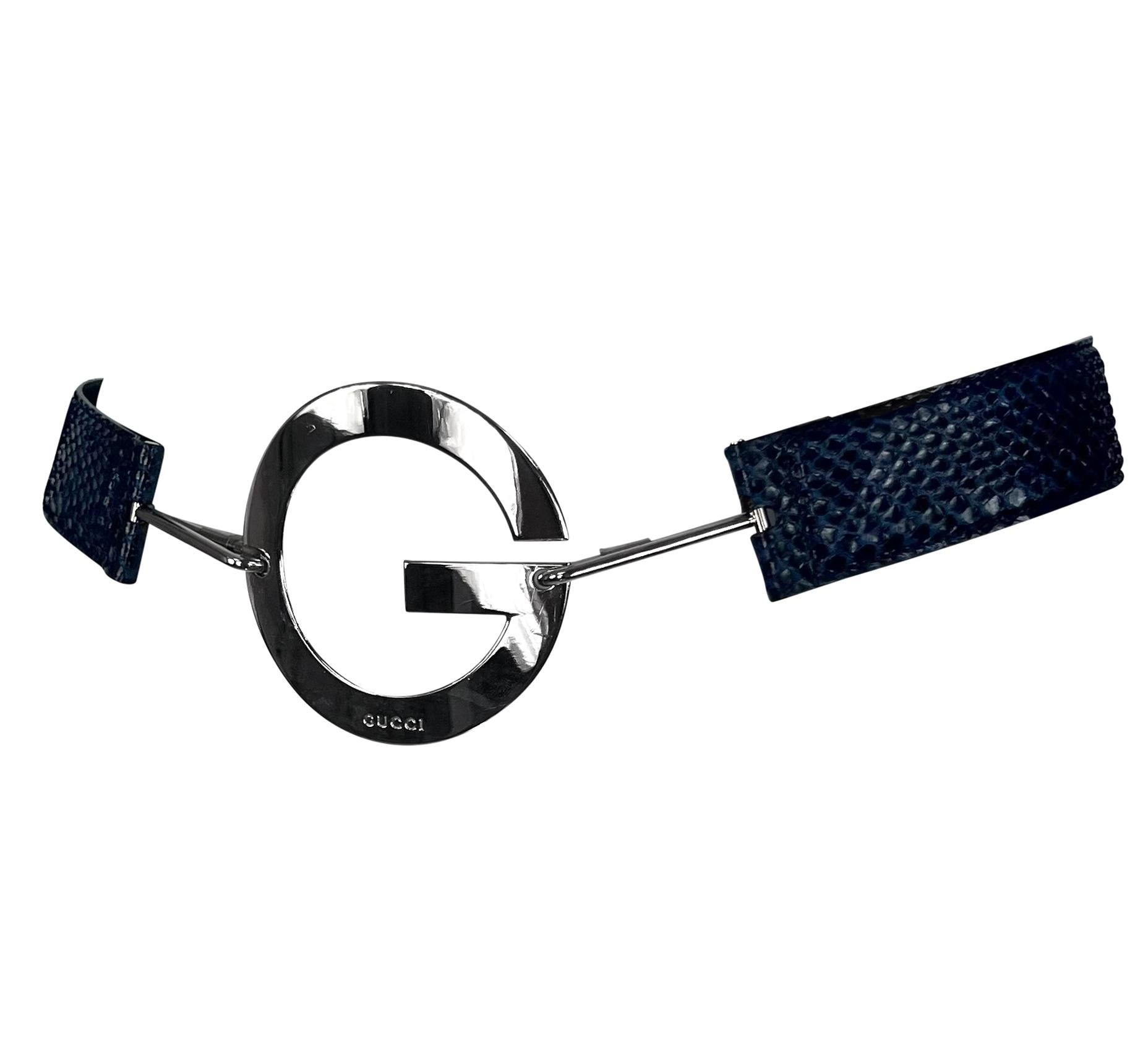 S/S 1996 Gucci by Tom Ford Ad Blue Genuine Python G Circle Buckle Belt In Good Condition For Sale In West Hollywood, CA