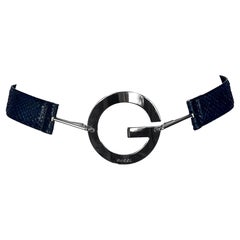 S/S 1996 Gucci by Tom Ford Ad Blue Genuine Python G Circle Buckle Belt
