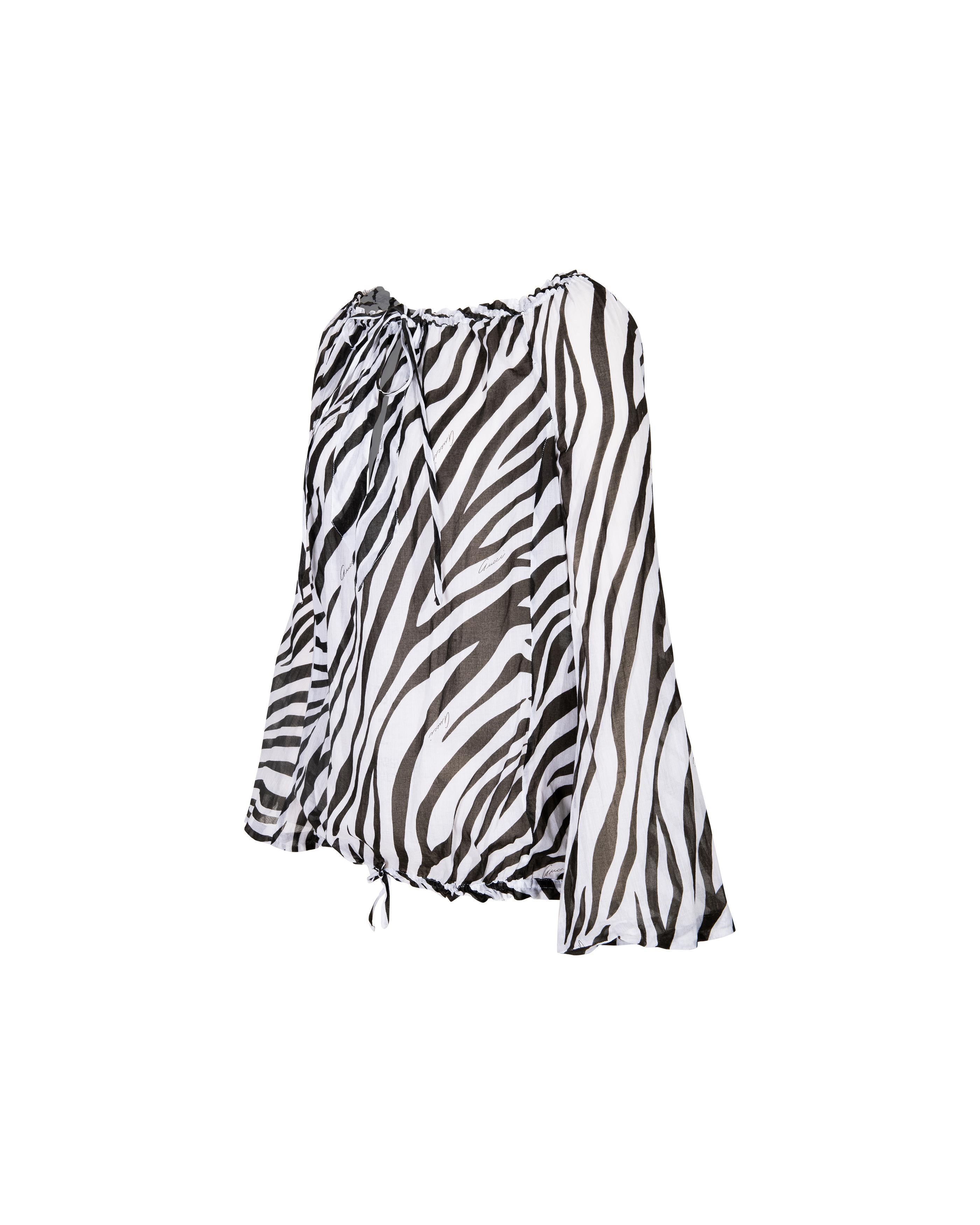 S/S 1996 Gucci by Tom Ford Black and White Zebra Print Cotton Blouse In Good Condition In North Hollywood, CA